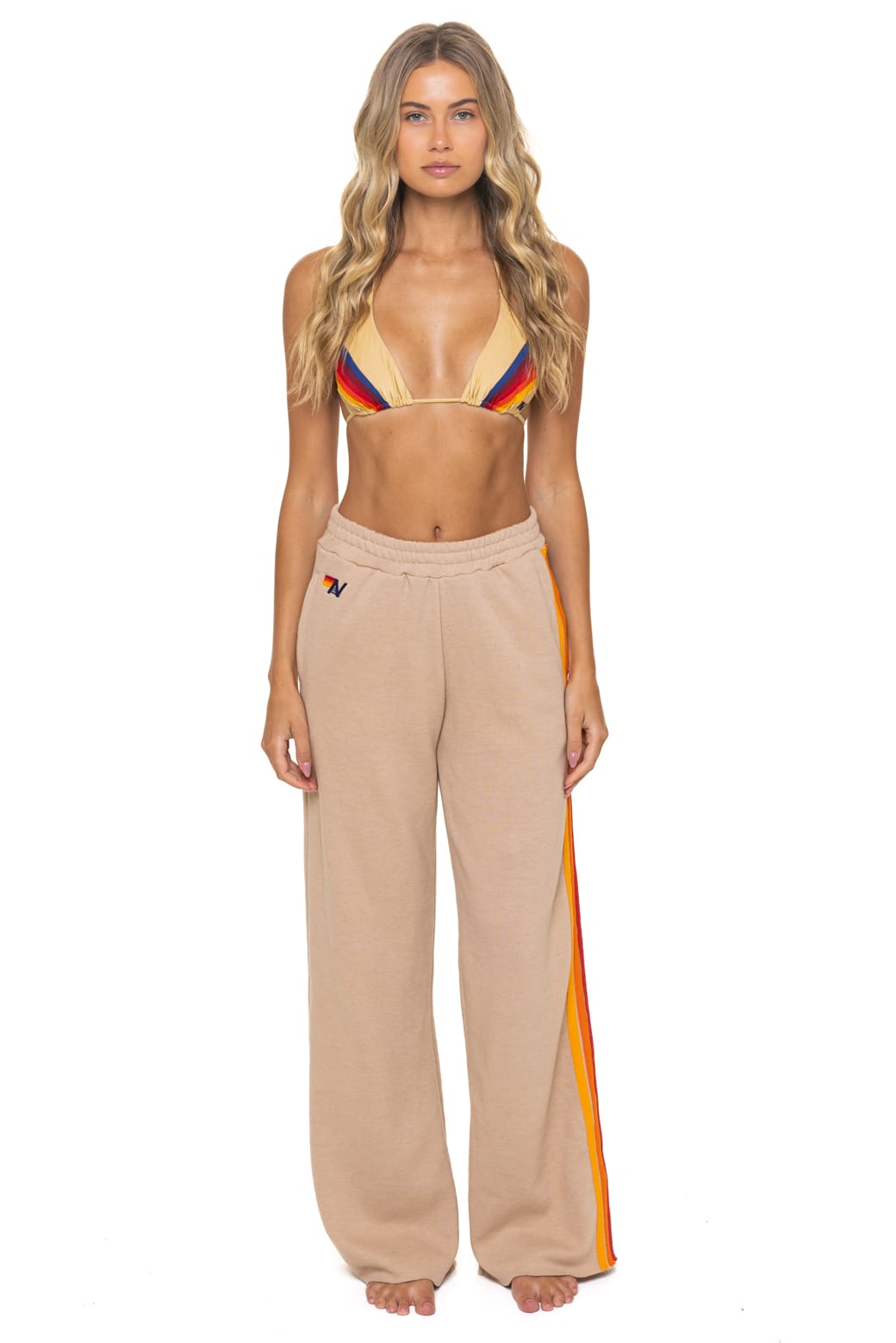 5 STRIPE WIDE LEG POCKET SWEATPANTS - SAND - Image 3