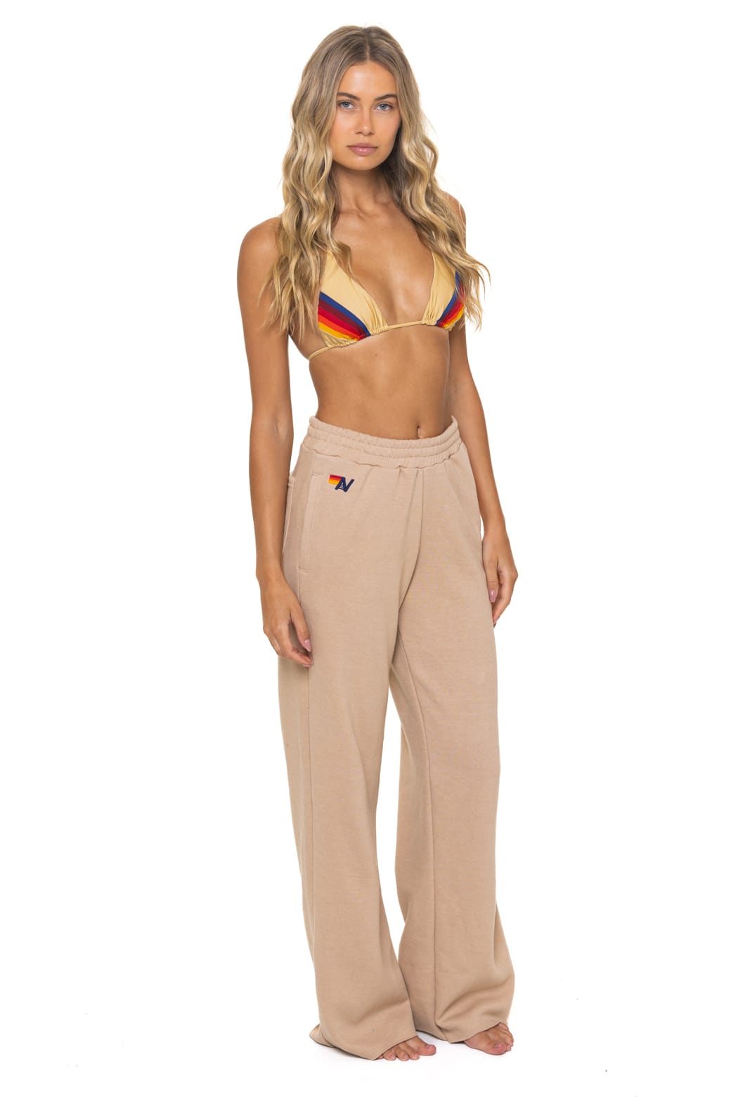 5 STRIPE WIDE LEG POCKET SWEATPANTS - SAND - Image 4