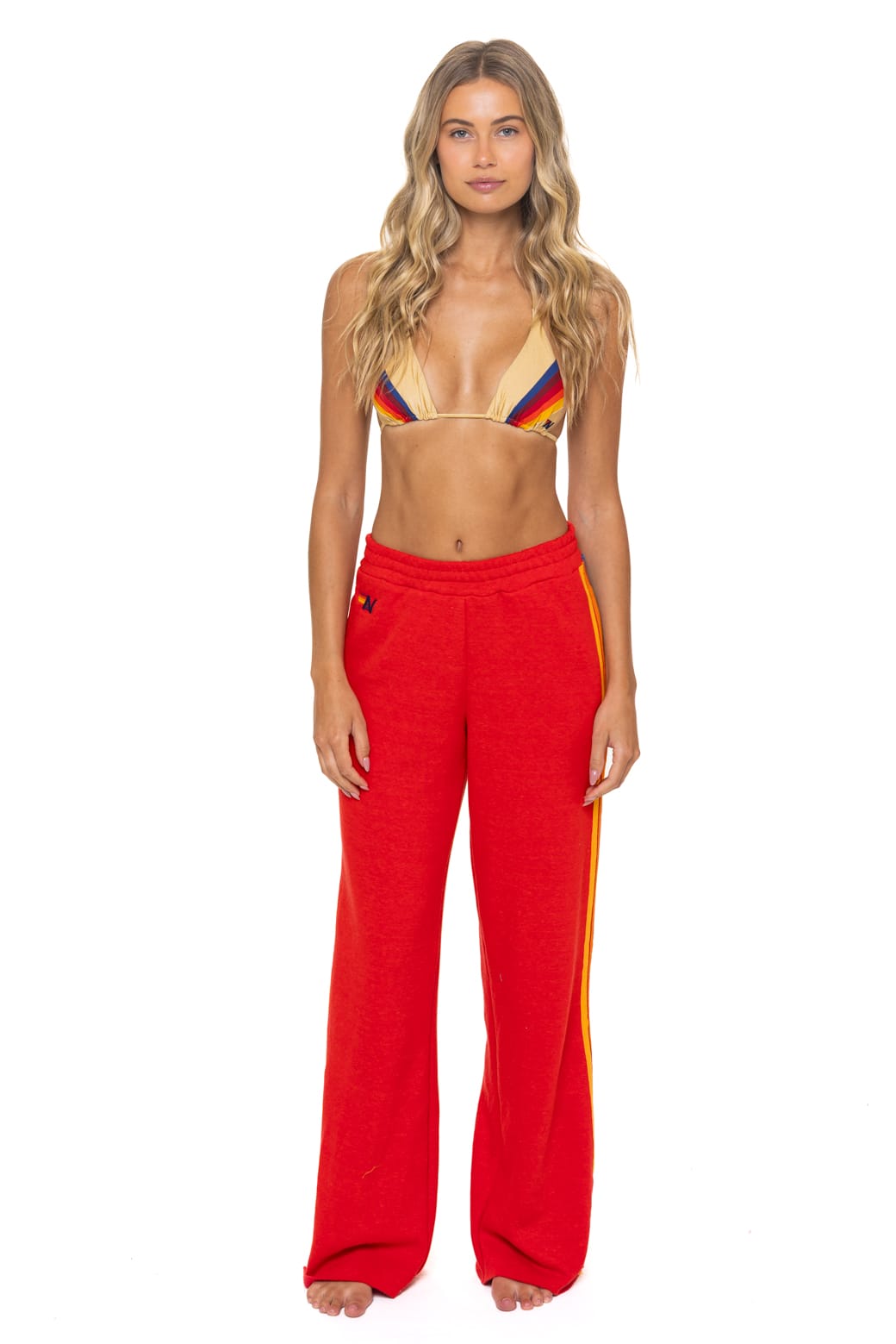 5 STRIPE WIDE LEG POCKET SWEATPANTS - RED - Image 3