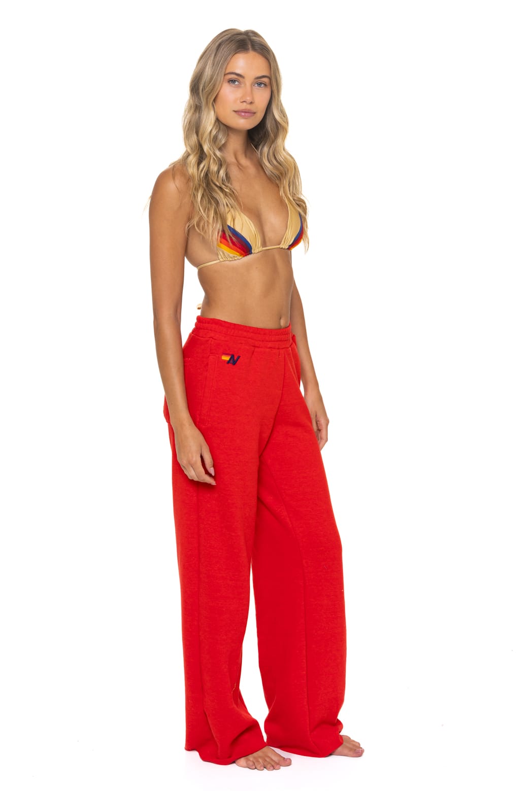 5 STRIPE WIDE LEG POCKET SWEATPANTS - RED - Image 4