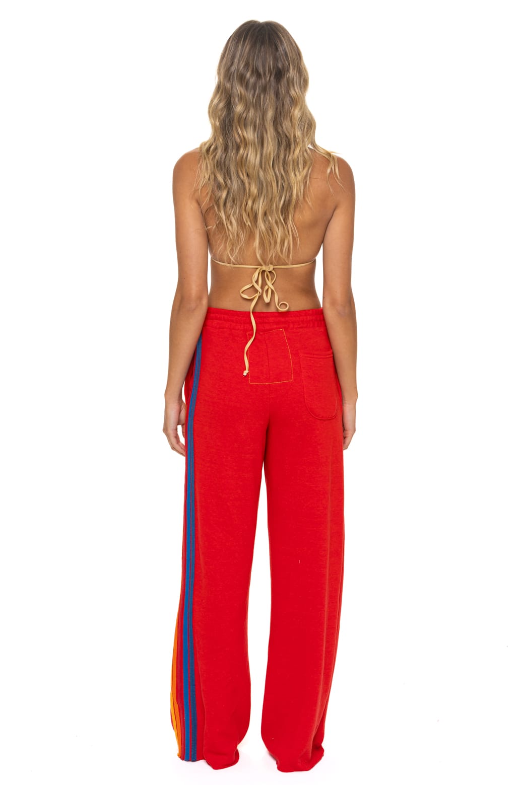 5 STRIPE WIDE LEG POCKET SWEATPANTS - RED - Image 5