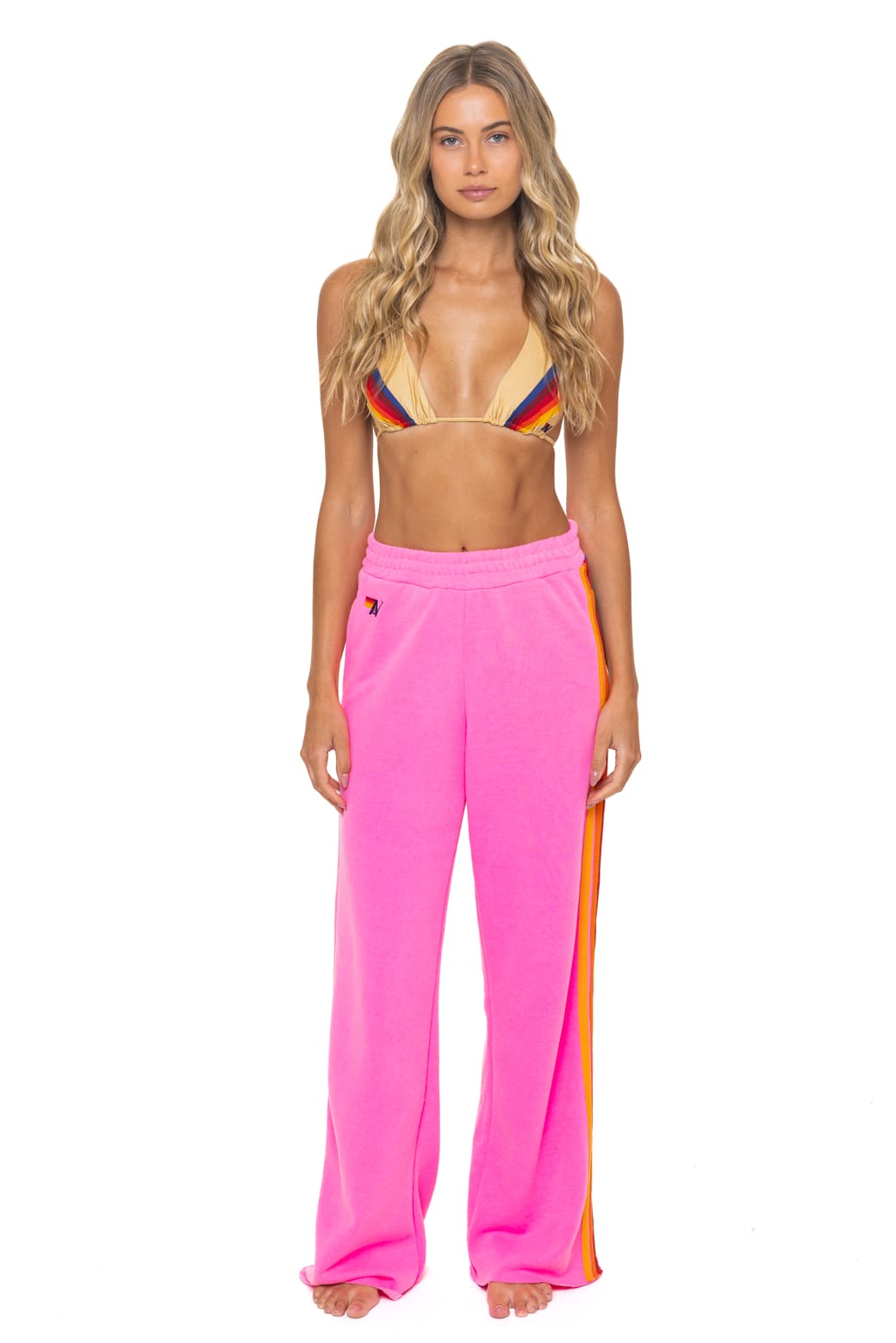 5 STRIPE WIDE LEG POCKET SWEATPANTS - NEON PINK - Image 3