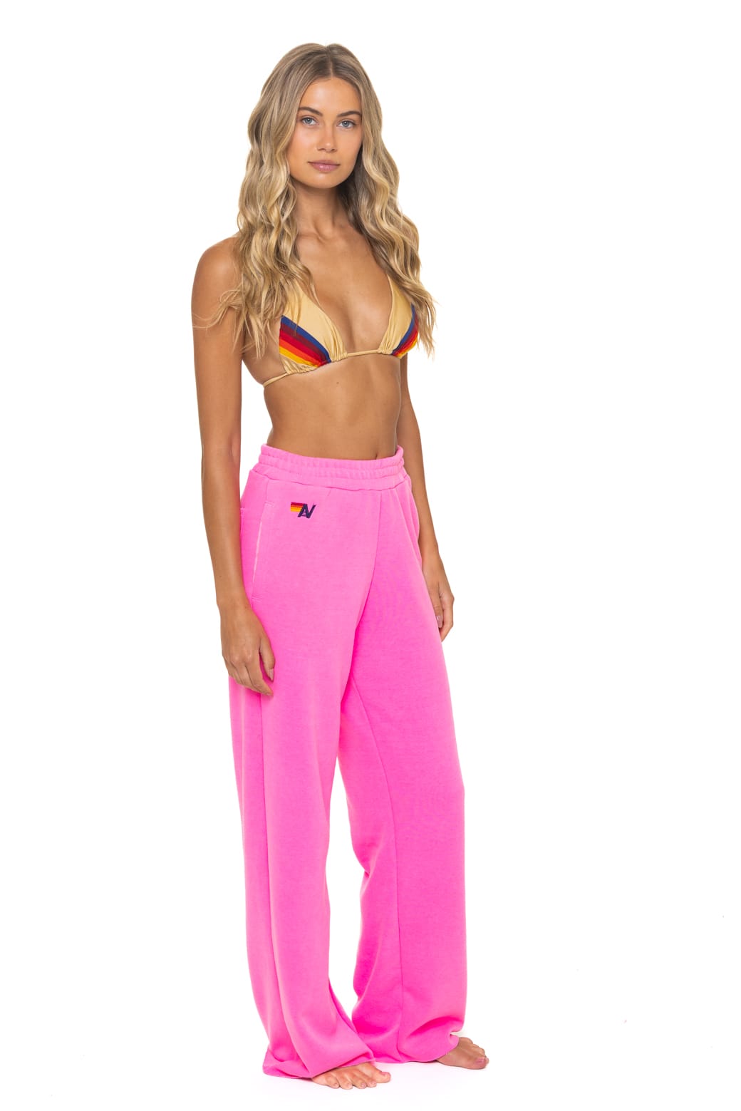 5 STRIPE WIDE LEG POCKET SWEATPANTS - NEON PINK - Image 4