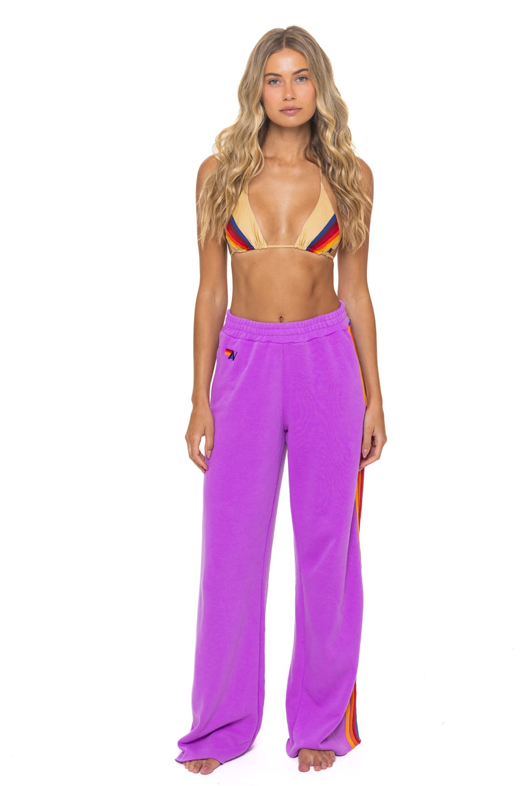 5 STRIPE WIDE LEG POCKET SWEATPANTS - NEON PURPLE - Image 3