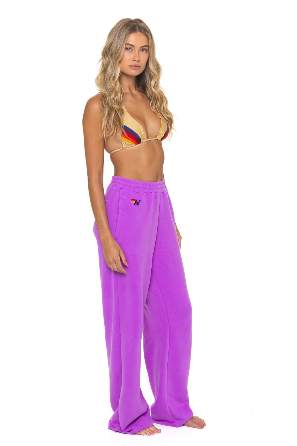5 STRIPE WIDE LEG POCKET SWEATPANTS - NEON PURPLE - Image 5
