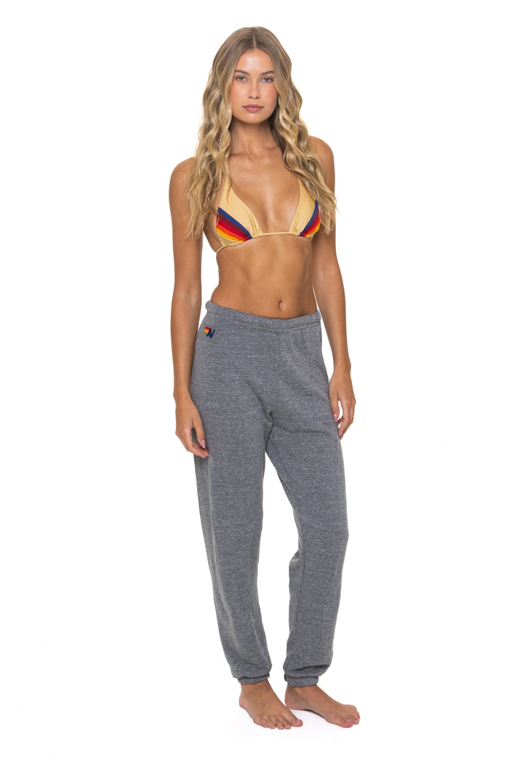 5 STRIPE SWEATPANTS - HEATHER GREY // BLUE - Image 3