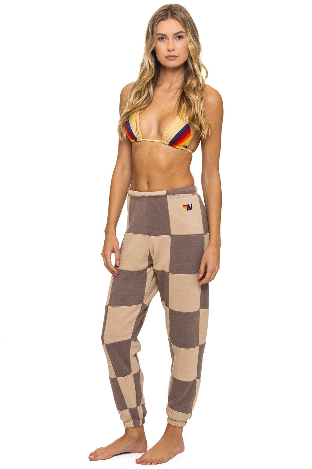 CHECK QUILTED SWEATPANTS - SAND // TAUPE - Image 3