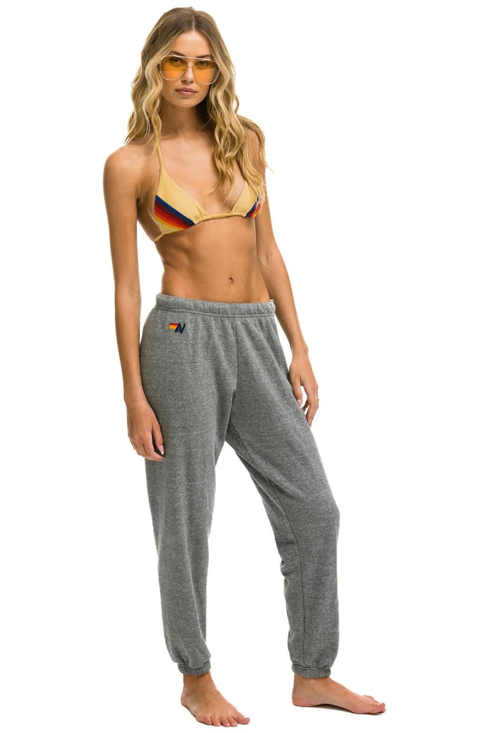 5 STRIPE SWEATPANTS - HEATHER // RAINBOW WHITE - Image 3