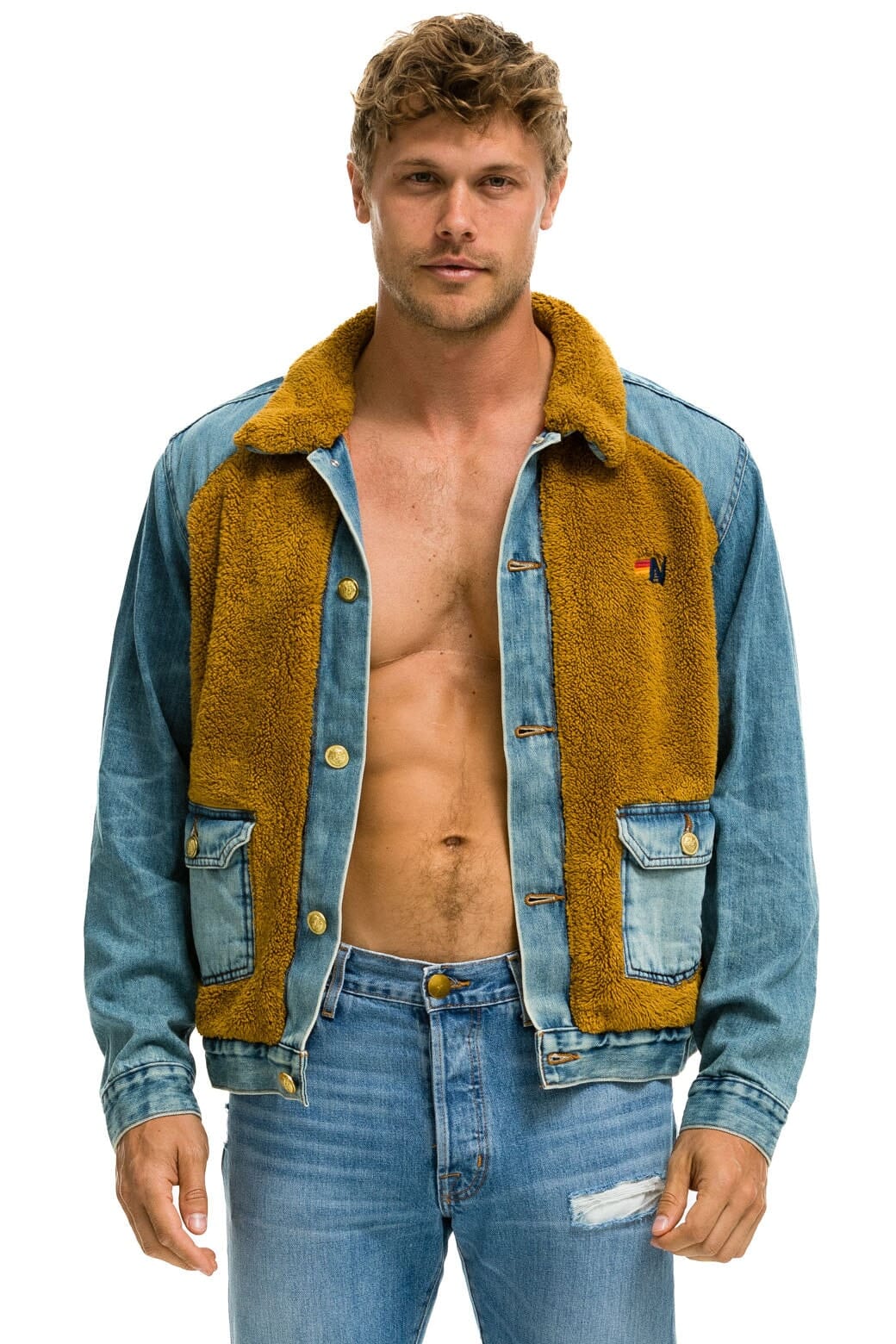 ASPEN SHERPA UNISEX DENIM JACKET - MEDIUM VINTAGE - Image 4