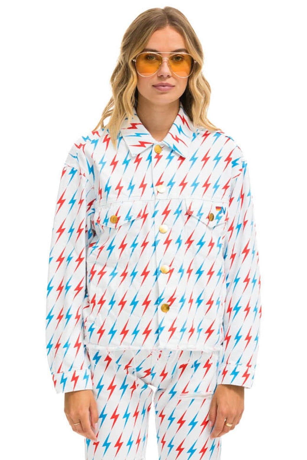 AVIATOR BOLT OVERSIZED CUTOFF DENIM JACKET - WHITE - Image 5