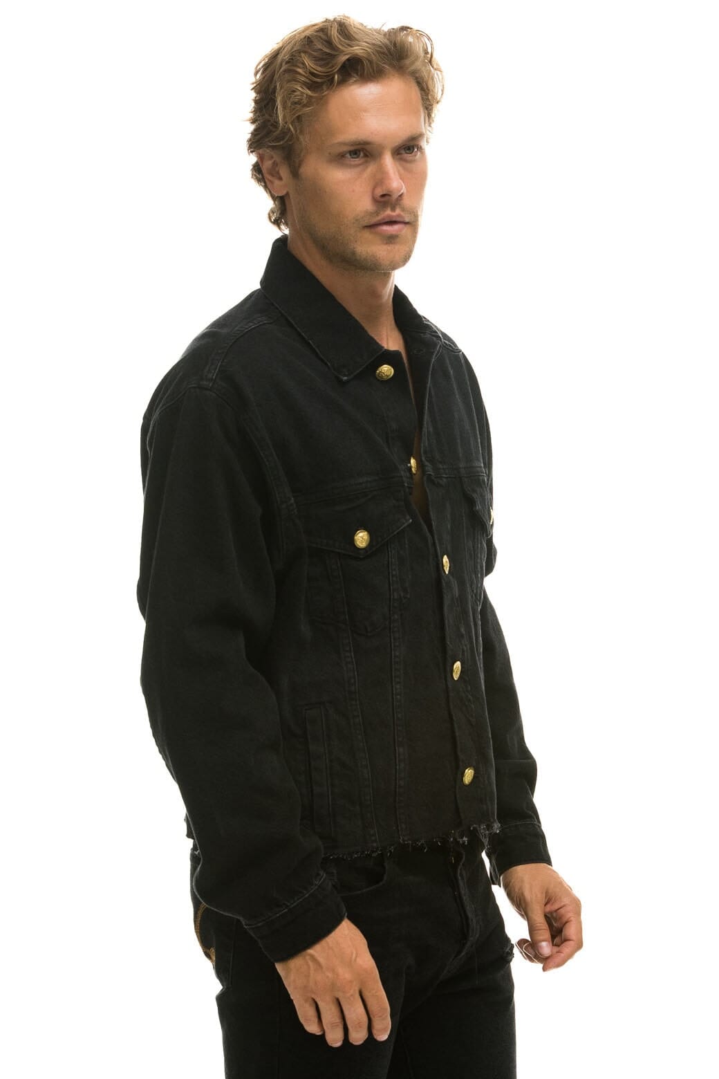 RAINBOW BOLT OVERSIZED CROP DENIM JACKET - VINTAGE BLACK - Image 6