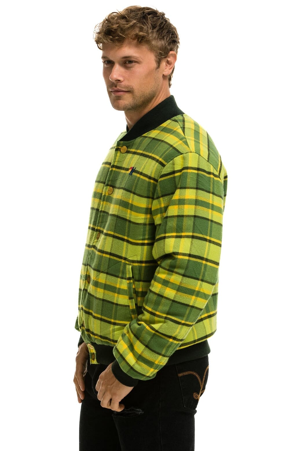 PLAID UNISEX VARSITY JACKET - AVOCADO PLAID - Image 4