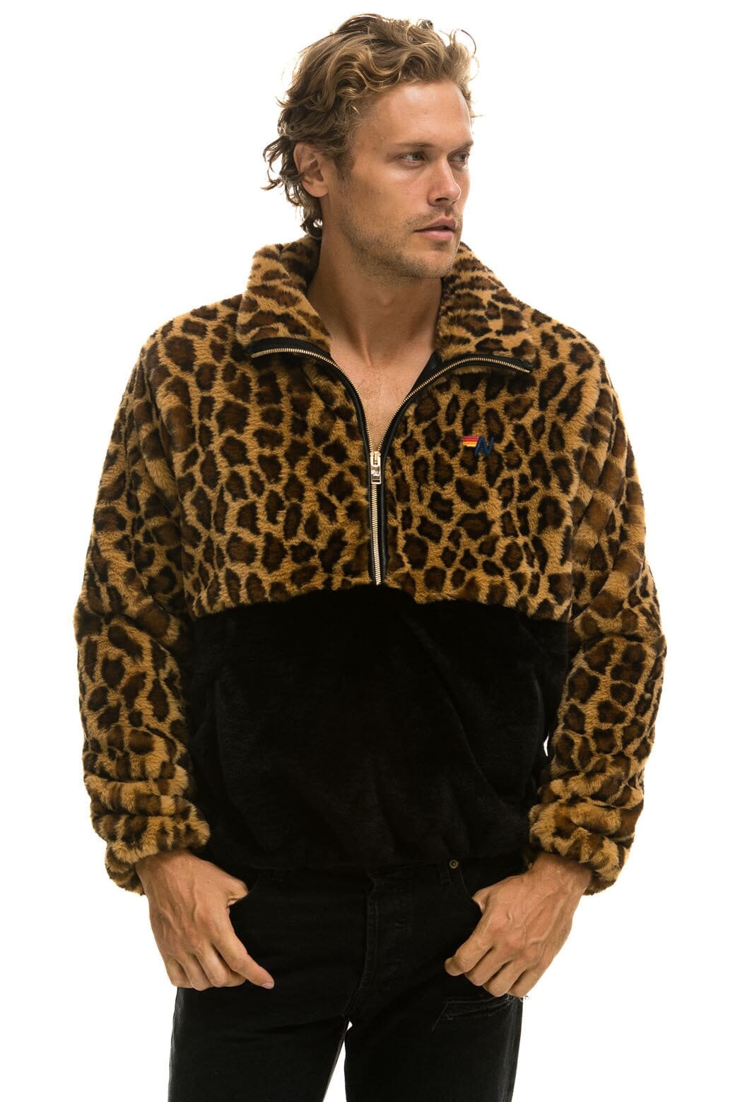 TEDDY UNISEX HALF ZIP COLOR BLOCK JACKET - CHEETAH - Image 6