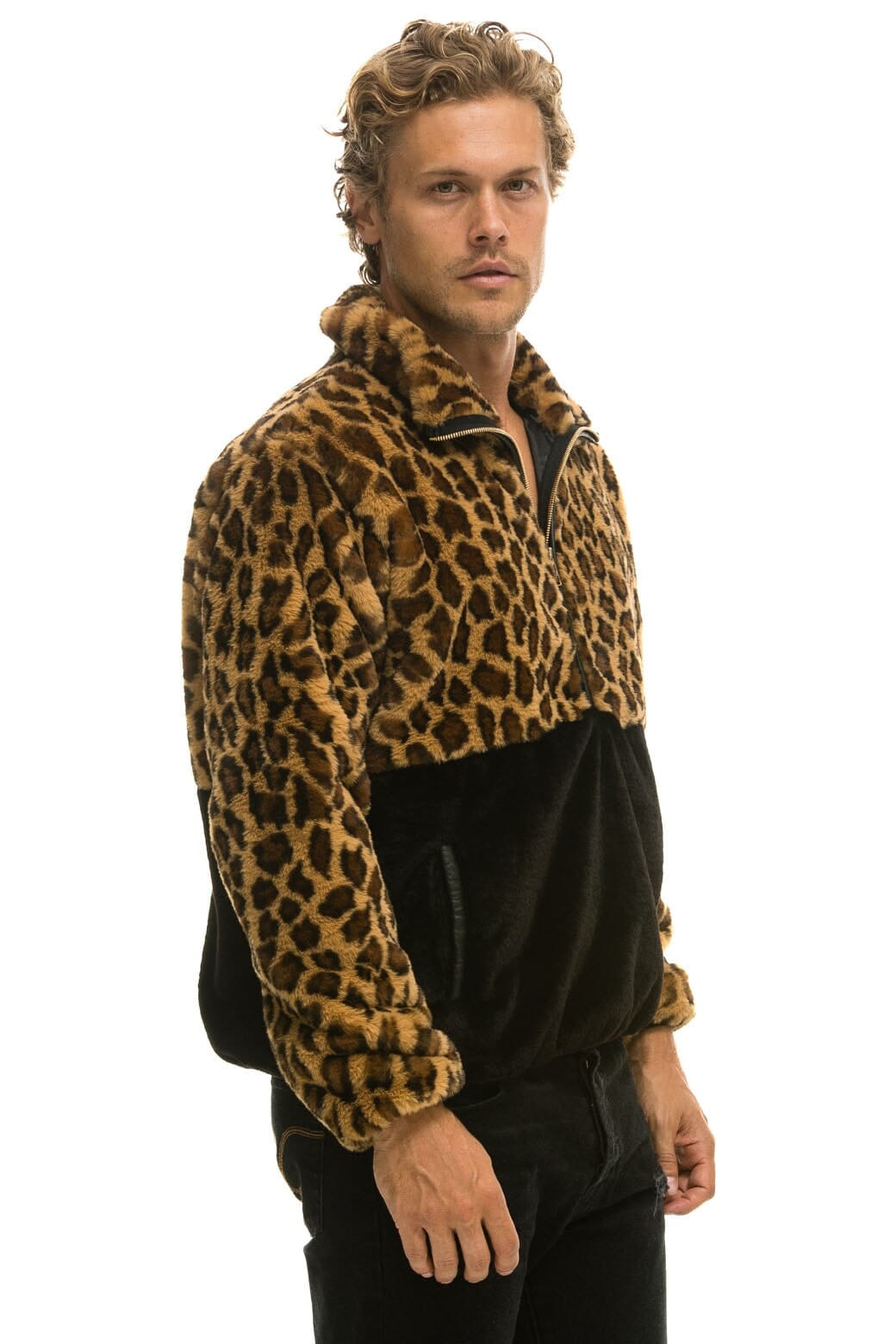 TEDDY UNISEX HALF ZIP COLOR BLOCK JACKET - CHEETAH - Image 3
