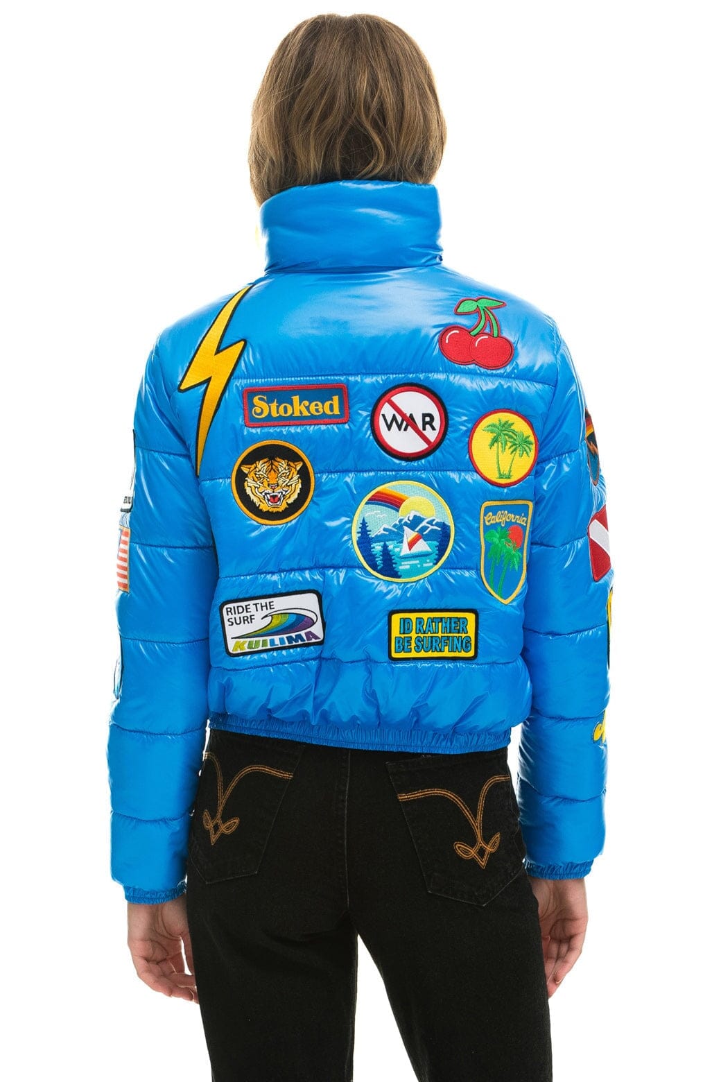 VINTAGE PATCH APRES PUFFER JACKET - BLUE CINA GLOSSY - Image 4