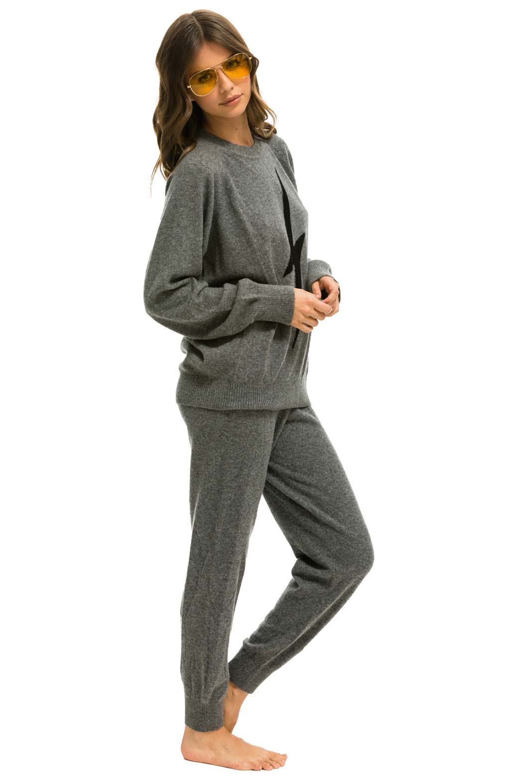 BOLT CASHMERE LIGHT SWEATER PANT - DEEP HEATHER // BLACK BOLT - Image 7