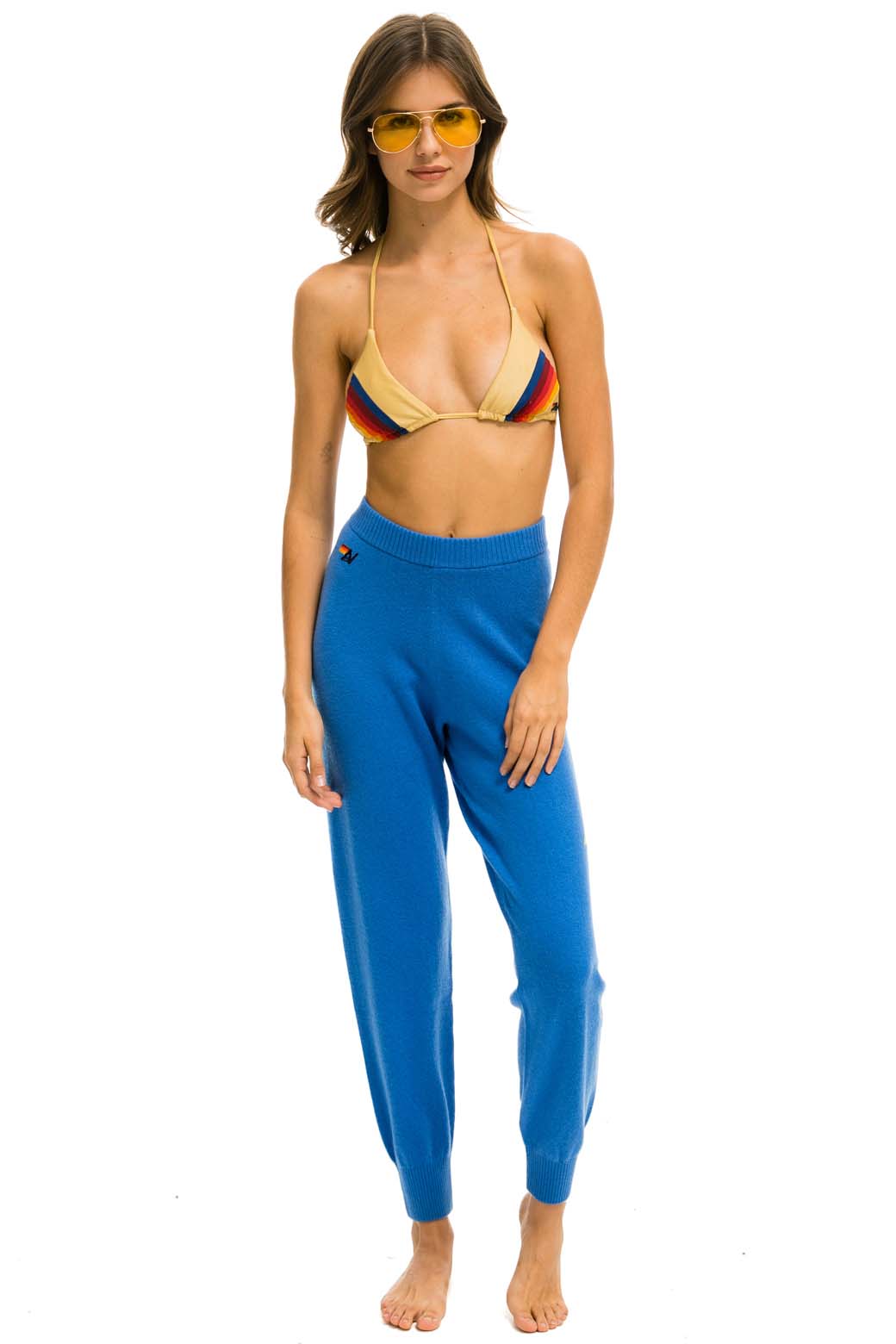 BOLT CASHMERE LIGHT SWEATER PANT - VINTAGE BLUE // GOLD BOLT - Image 3