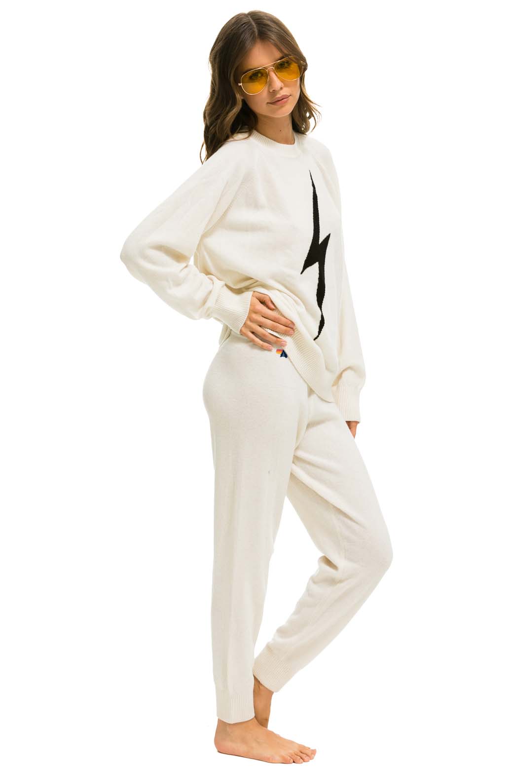 BOLT CASHMERE LIGHT SWEATER PANT - VINTAGE WHITE // BLACK BOLT - Image 7