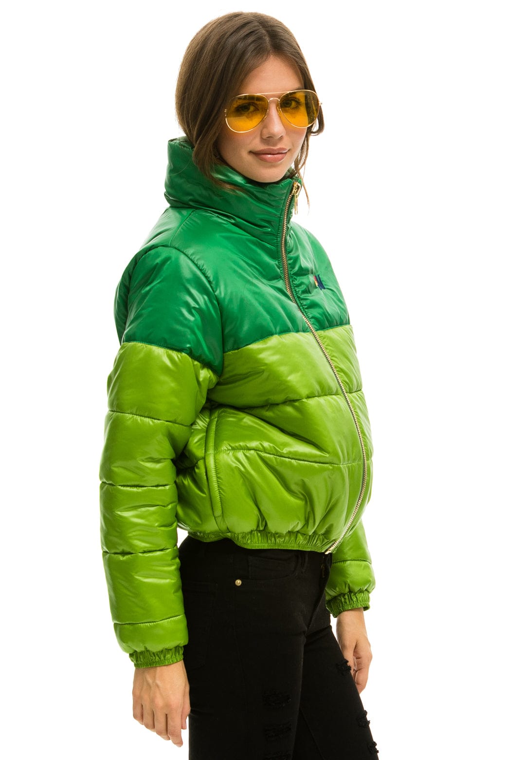 COLOR BLOCK HALF AND HALF APRES PUFFER JACKET - AMAZON GLOSSY - Image 3
