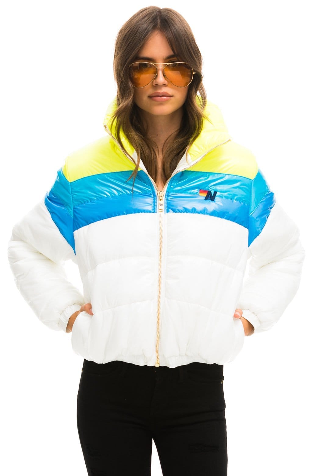 COLOR BLOCK LUXE APRES PUFFER JACKET - GLOSSY WHITE - Image 3