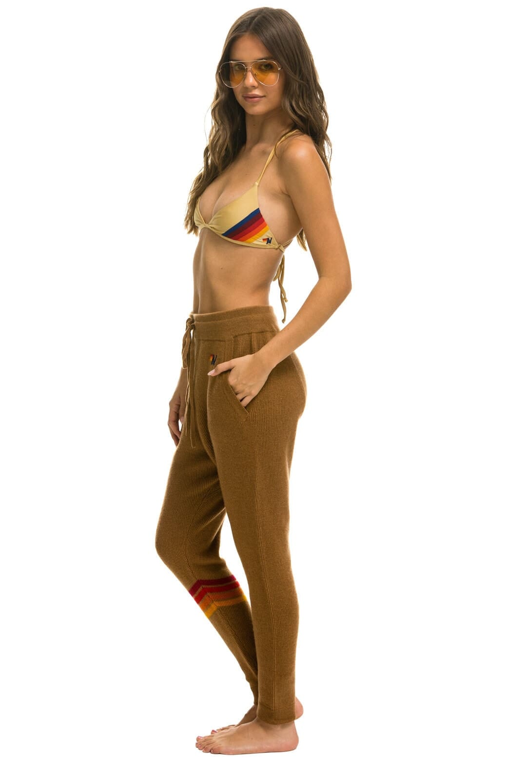 RAINBOW 4 STRIPE CASHMERE RELAXED FIT PANT - BUTTERSCOTCH - Image 3