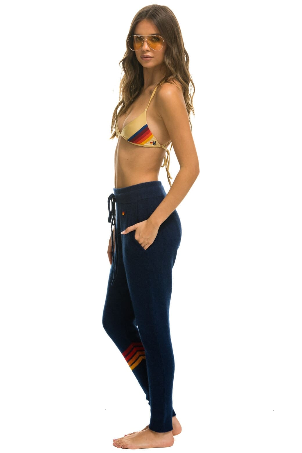 RAINBOW 4 STRIPE CASHMERE RELAXED FIT PANT - MIDNIGHT - Image 3