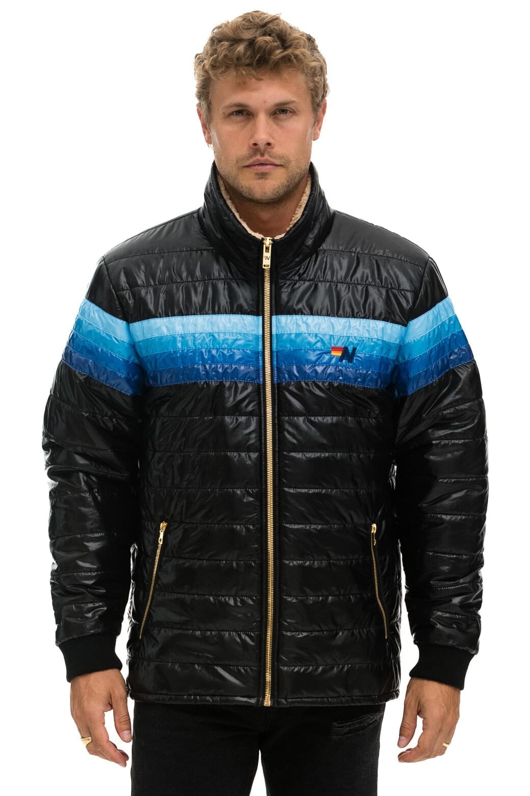 4 STRIPE JACKET -  GLOSSY BLACK // BLUE