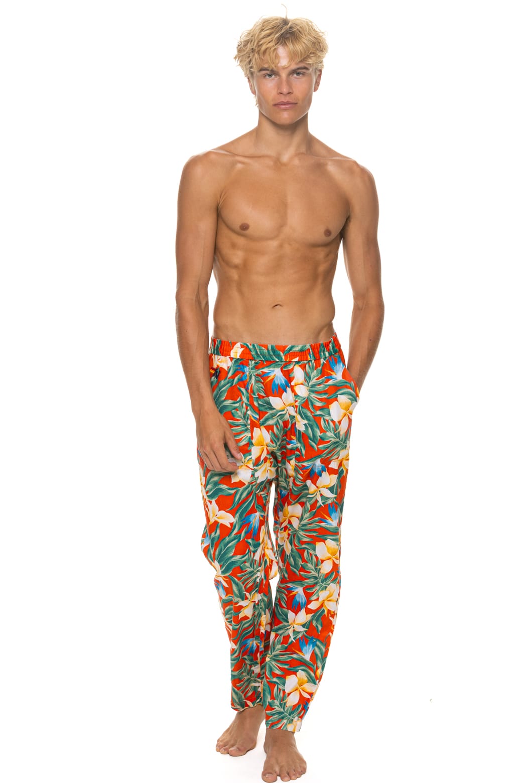 Alternative view of UNISEX COTTON LUXE POPLIN RELAXED PANT - RED // KAUAI