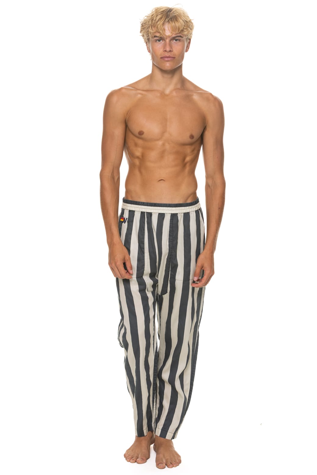 Alternative view of UNISEX COTTON LUXE POPLIN RELAXED PANT - VINTAGE BLACK // STRIPE