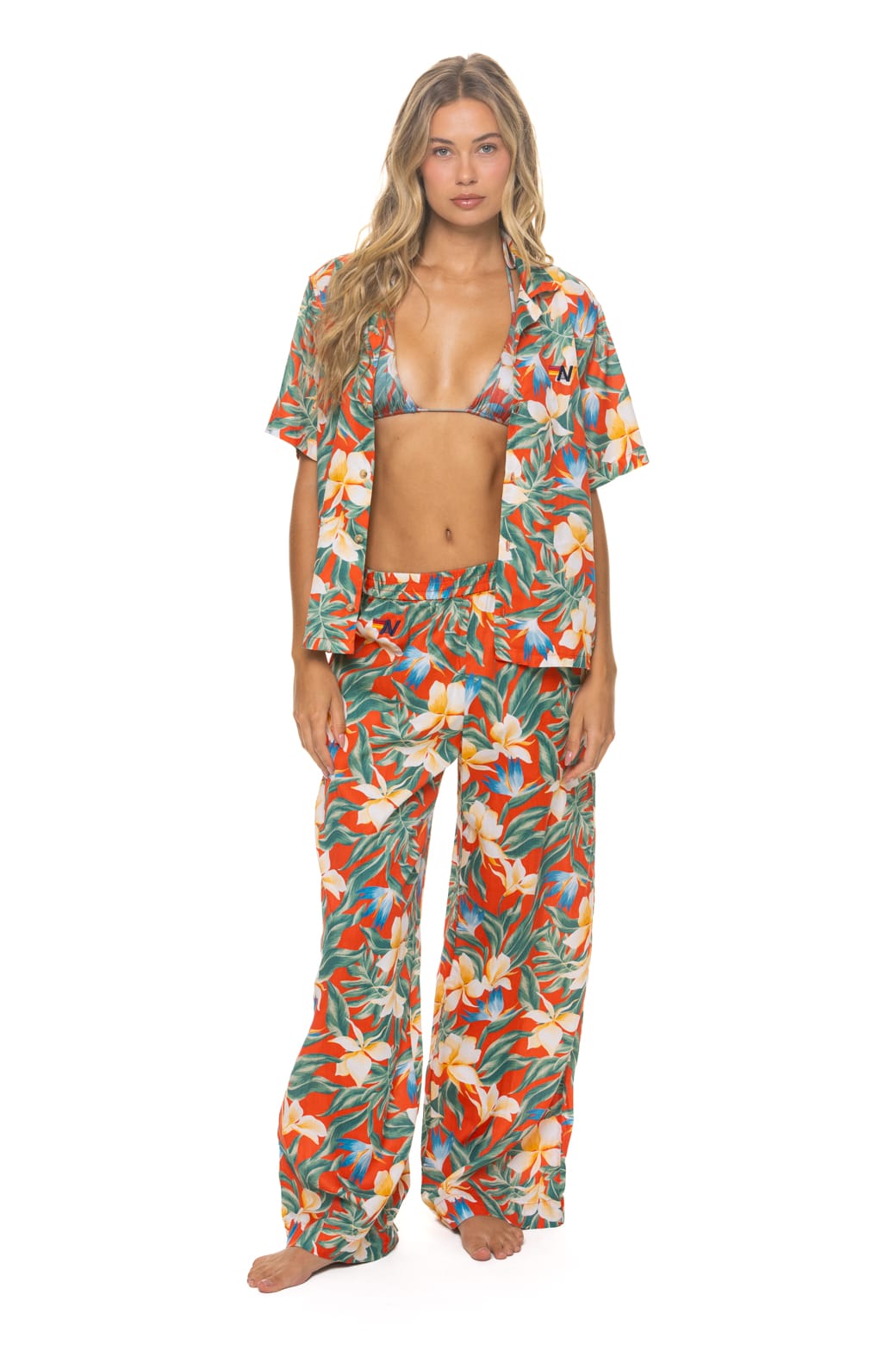 Alternative view of WOMEN'S COTTON LUXE POPLIN WIDE LEG PANT - RED // KAUAI