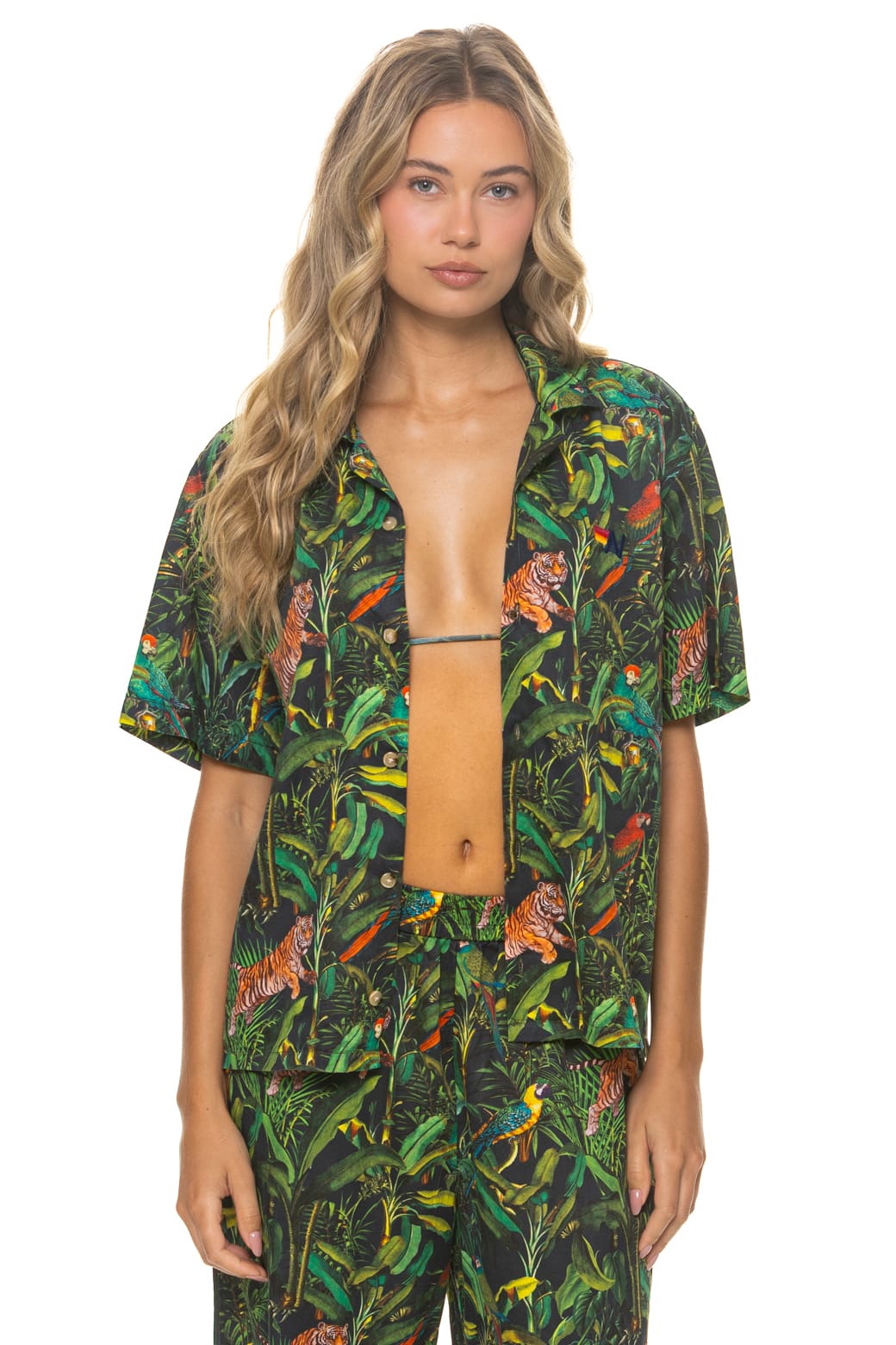 UNISEX COTTON LUXE POPLIN RESORT SHIRT - VINTAGE BLACK // JUNGLE