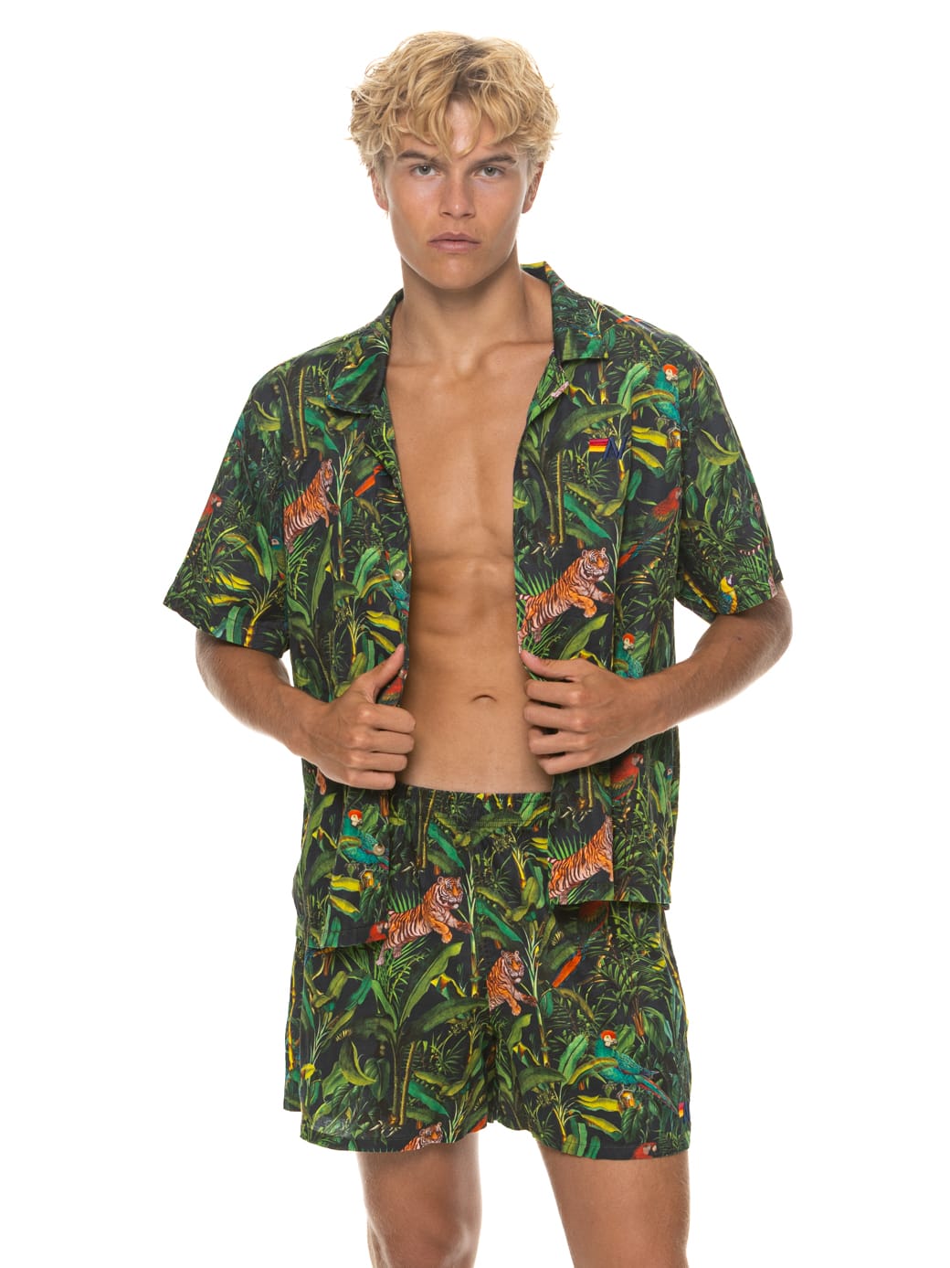 Alternative view of MEN'S COTTON LUXE POPLIN RELAXED SHORT - VINTAGE BLACK // JUNGLE