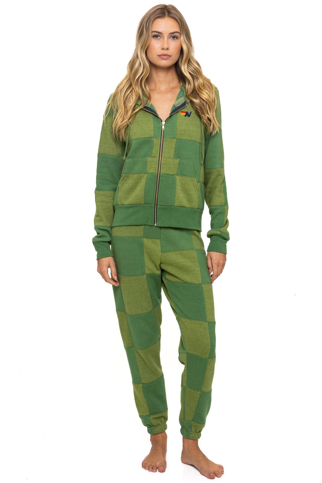 Alternative view of CHECK QUILTED SWEATPANTS - JUNGLE GREEN // PALM