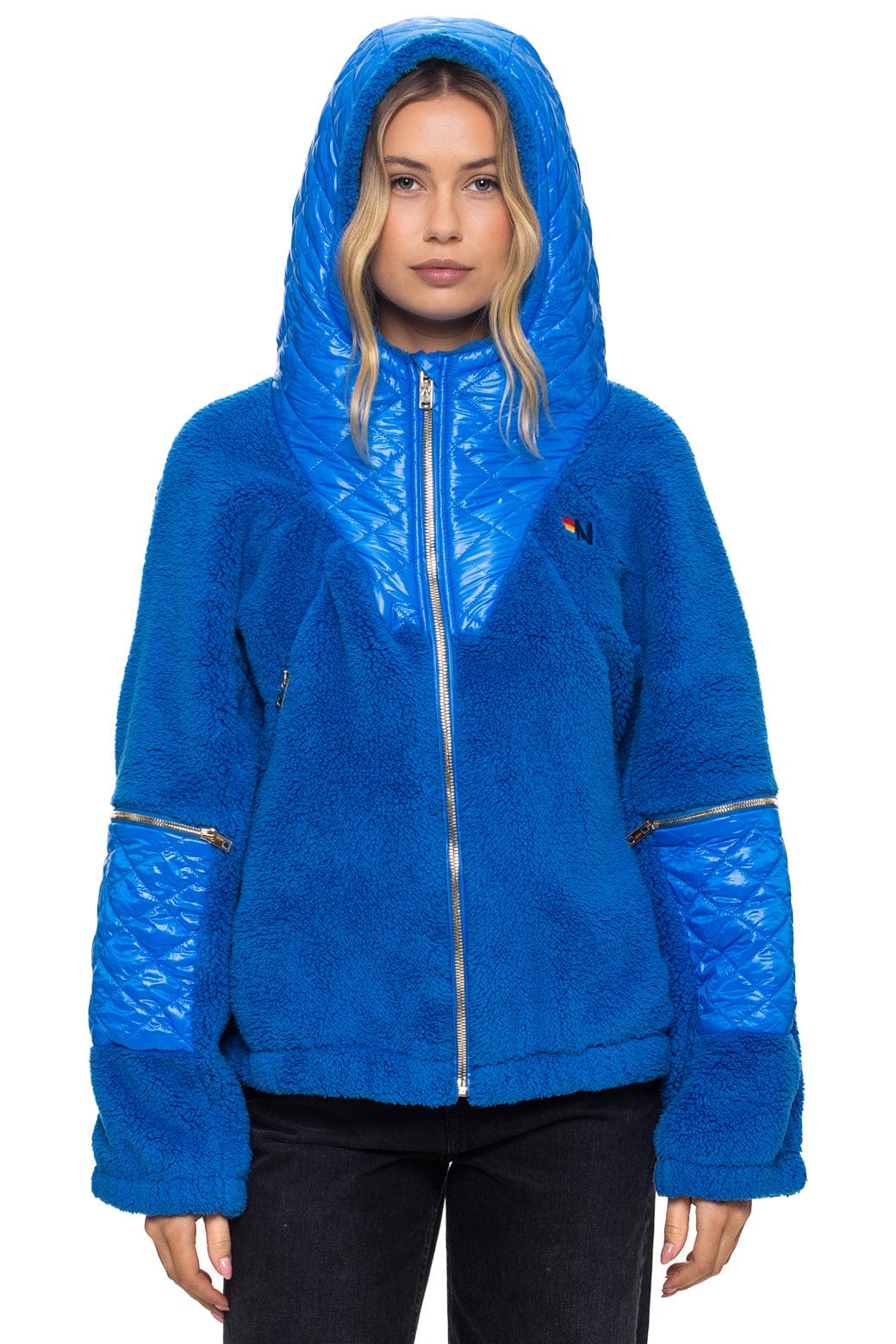 TEDDY UNISEX OVERSIZED HOODED FULL ZIP JACKET - BLUE CINA
