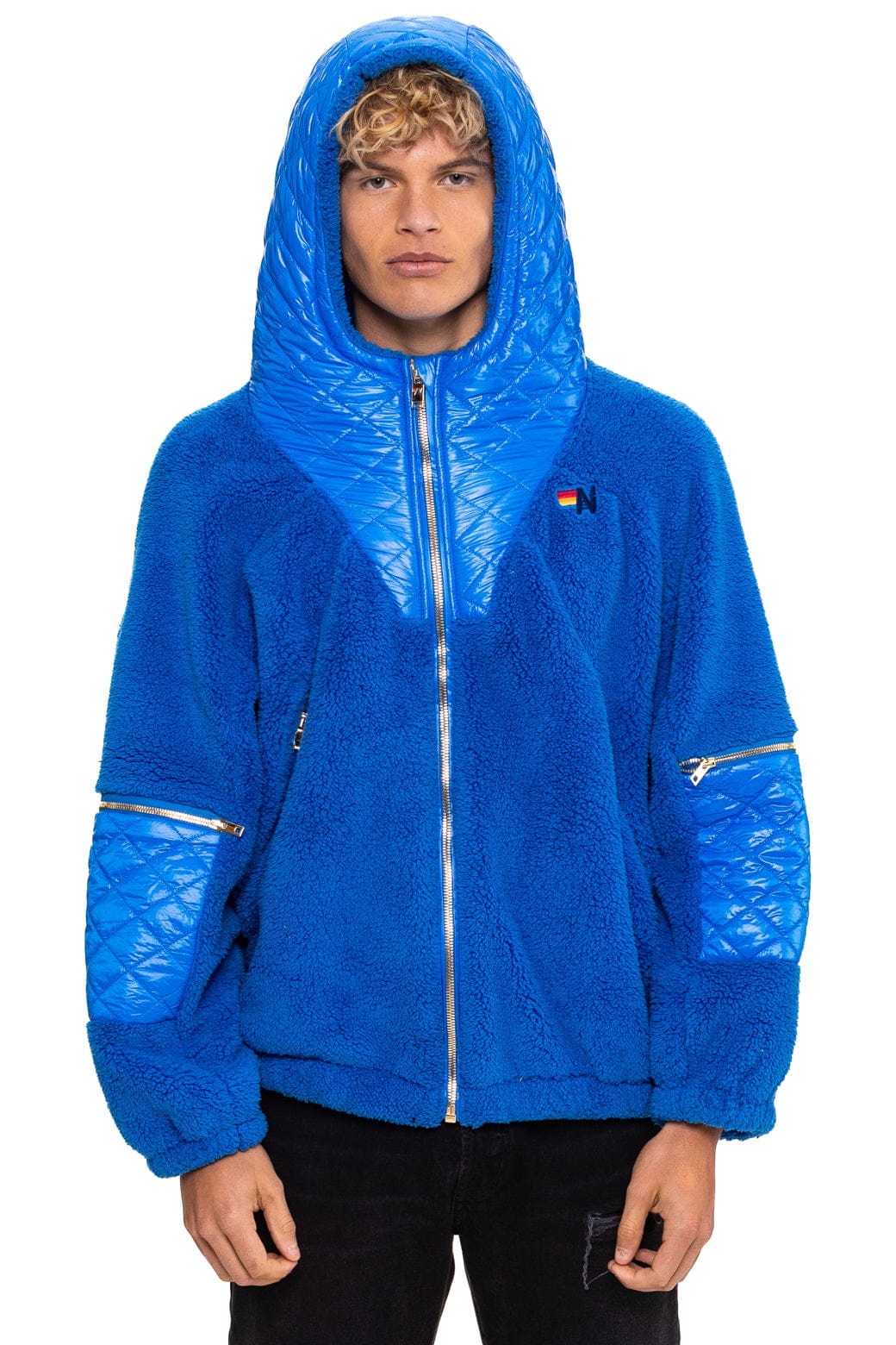 Alternative view of TEDDY UNISEX OVERSIZED HOODED FULL ZIP JACKET - BLUE CINA
