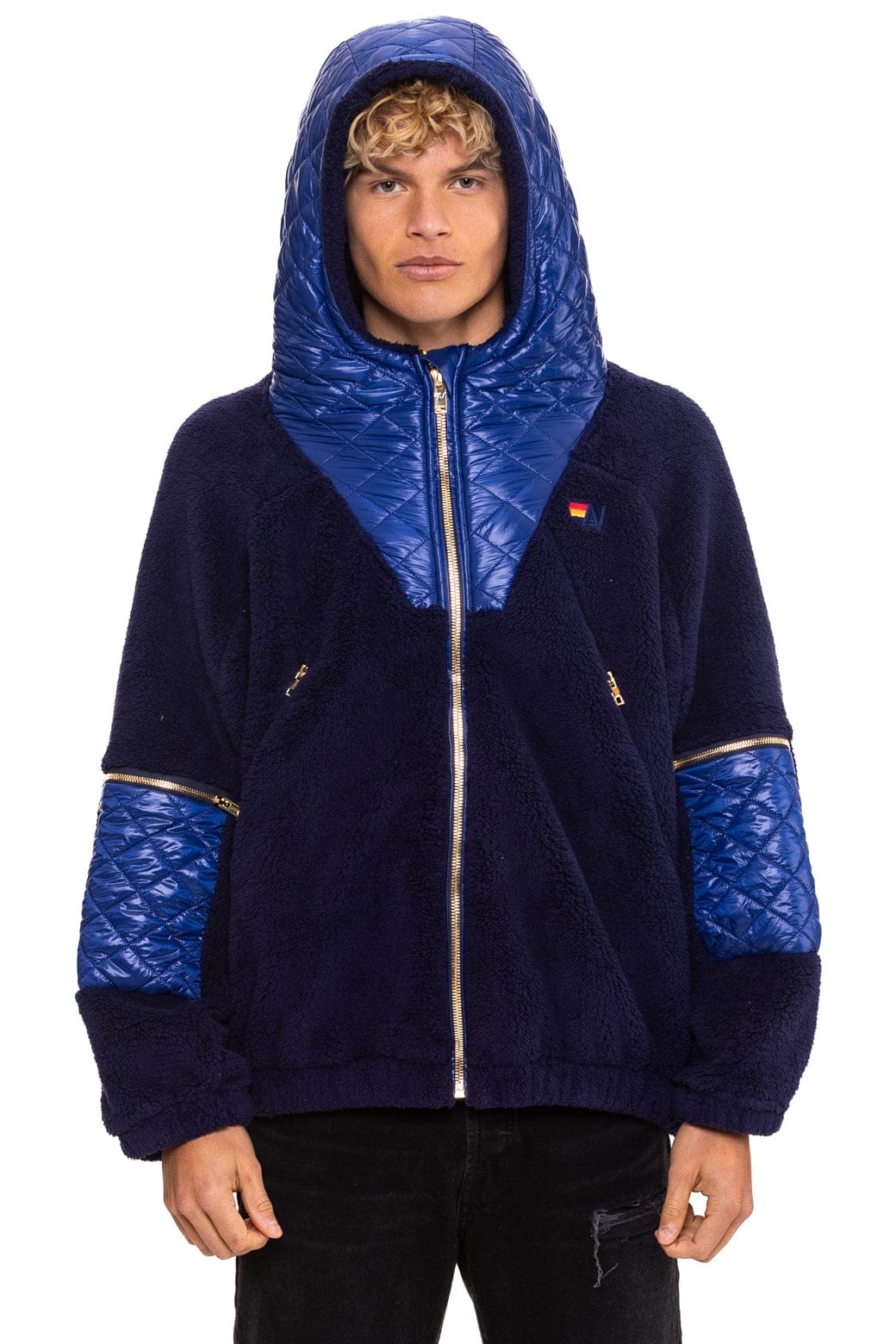 Alternative view of TEDDY UNISEX OVERSIZED HOODED FULL ZIP JACKET - NAVY