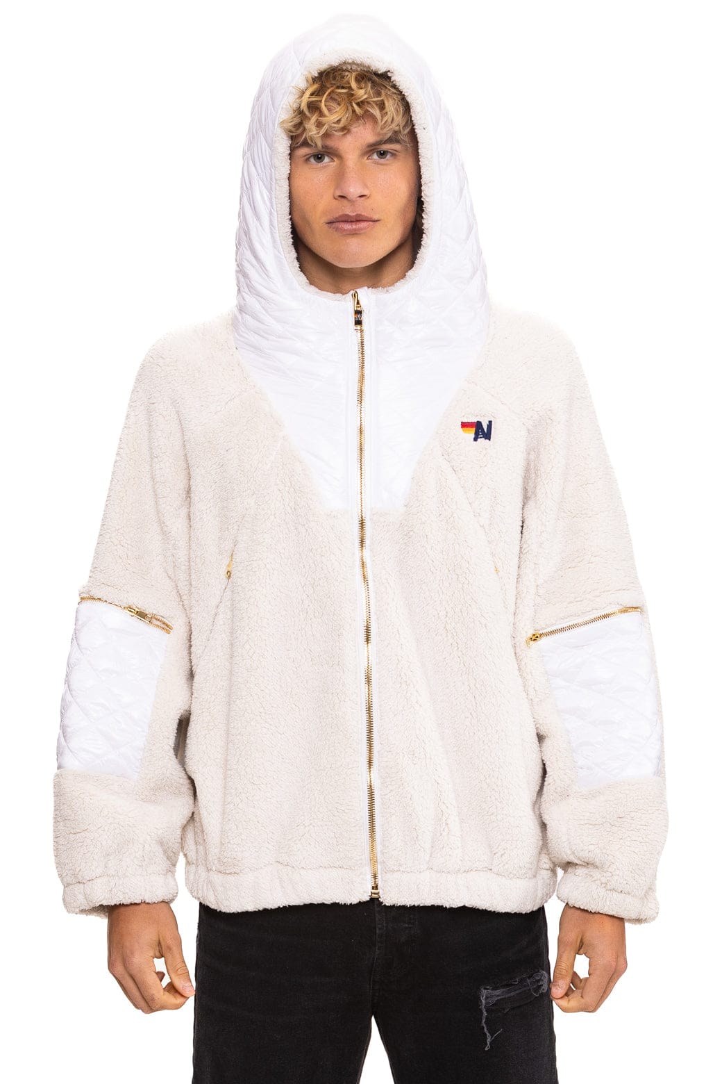 Alternative view of TEDDY UNISEX OVERSIZED HOODED FULL ZIP JACKET - VINTAGE WHITE