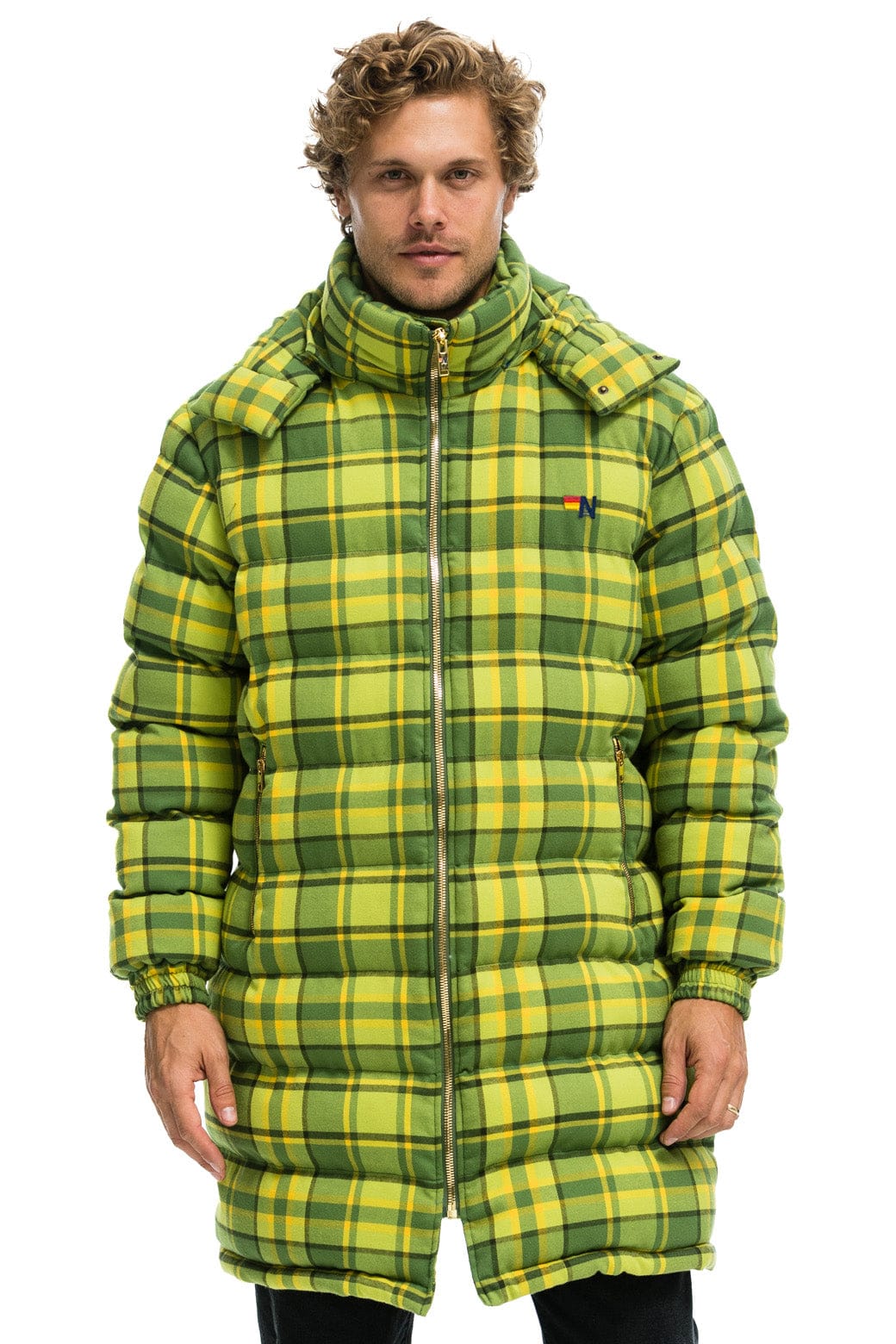 Alternative view of PLAID UNISEX LONG TREKKER JACKET - AVOCADO PLAID
