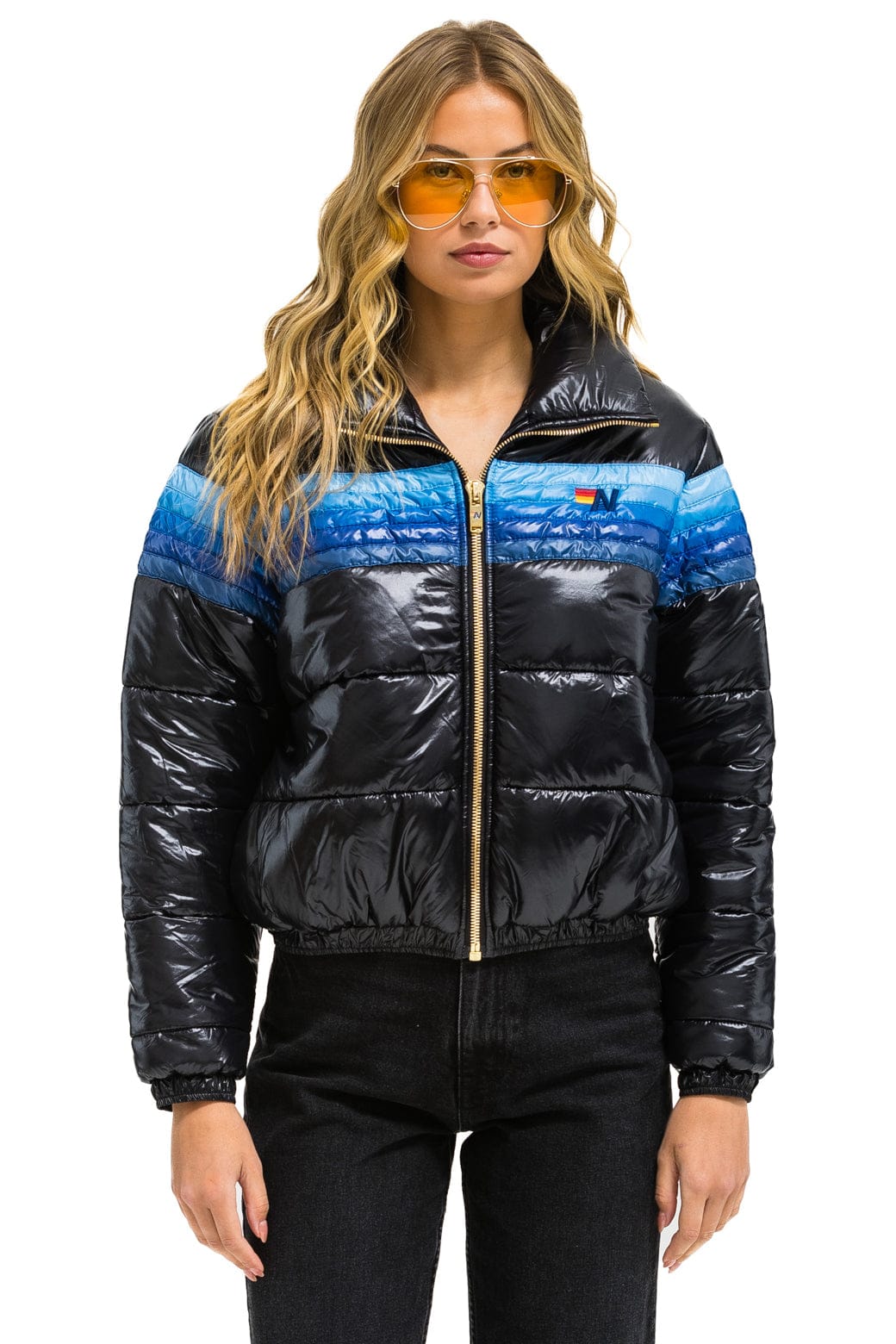 5 STRIPE APRES JACKET - GLOSSY BLACK // BLUE STRIPES