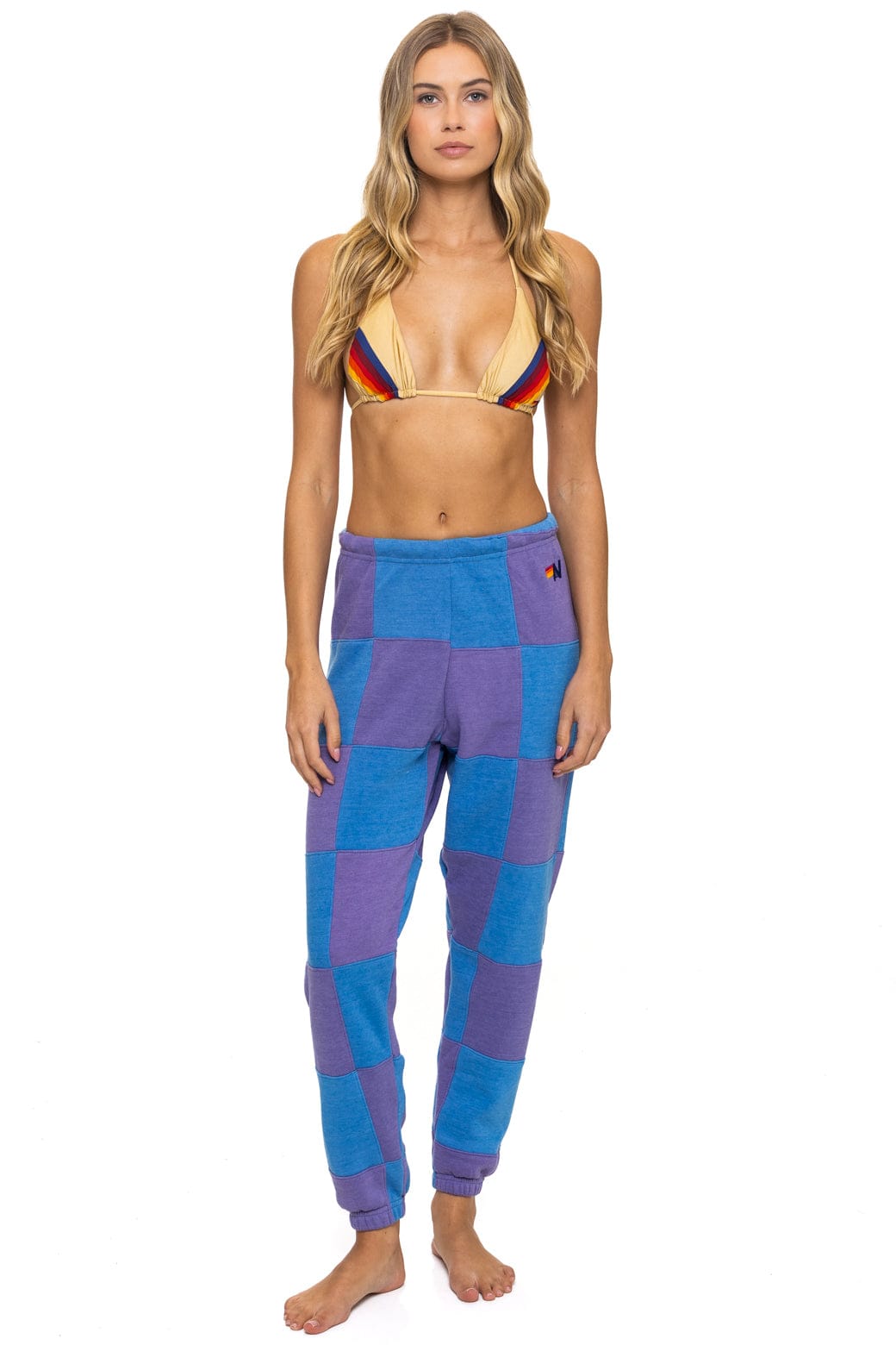 CHECK QUILTED SWEATPANTS - LAVENDER // OCEAN