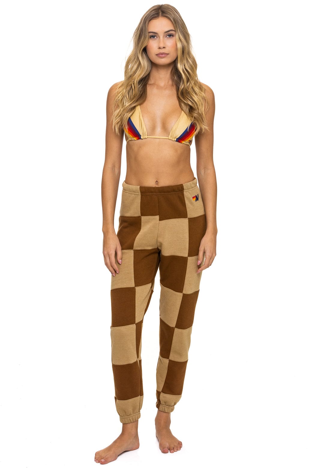 CHECK QUILTED SWEATPANTS - TAN // CINNAMON