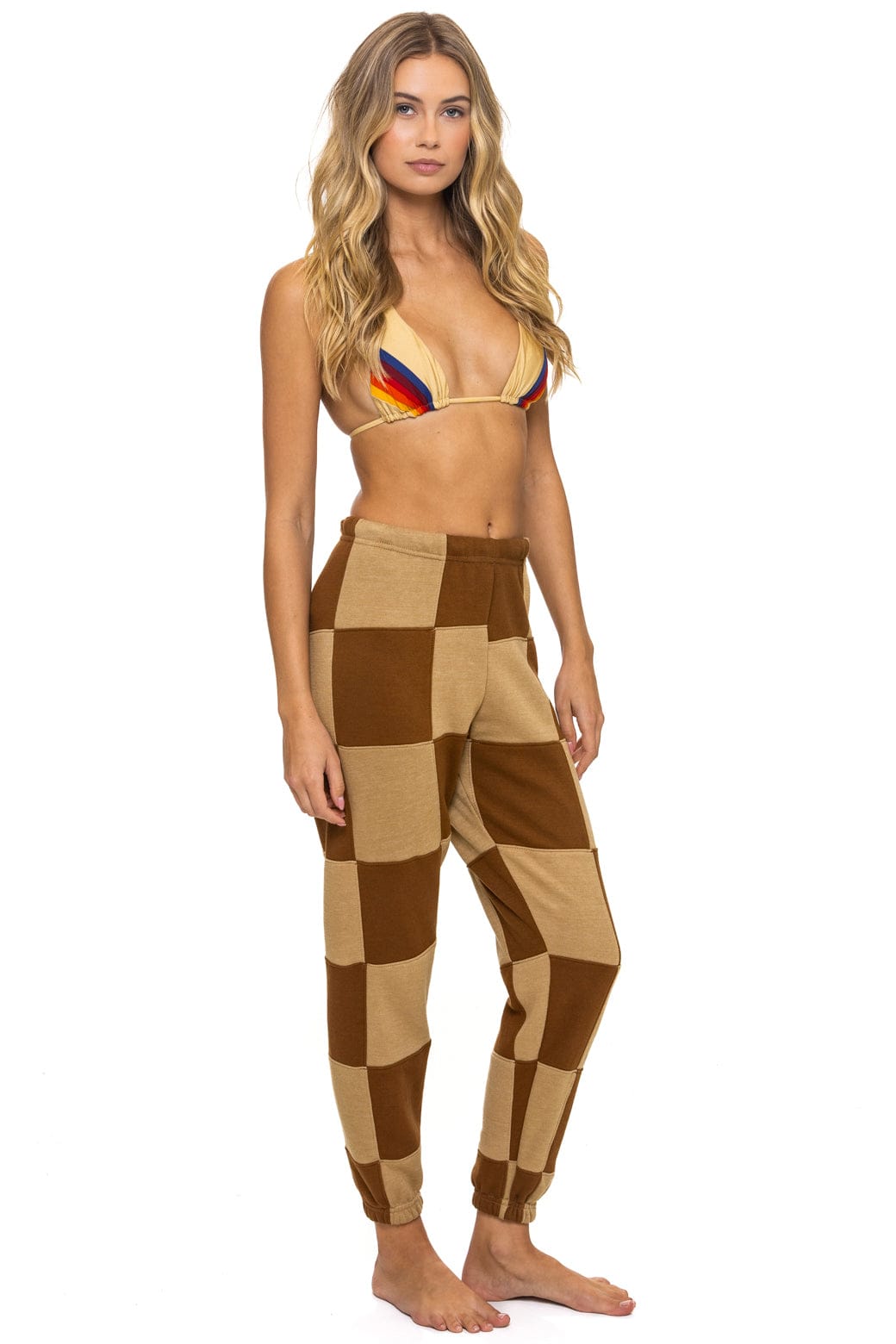 Alternative view of CHECK QUILTED SWEATPANTS - TAN // CINNAMON