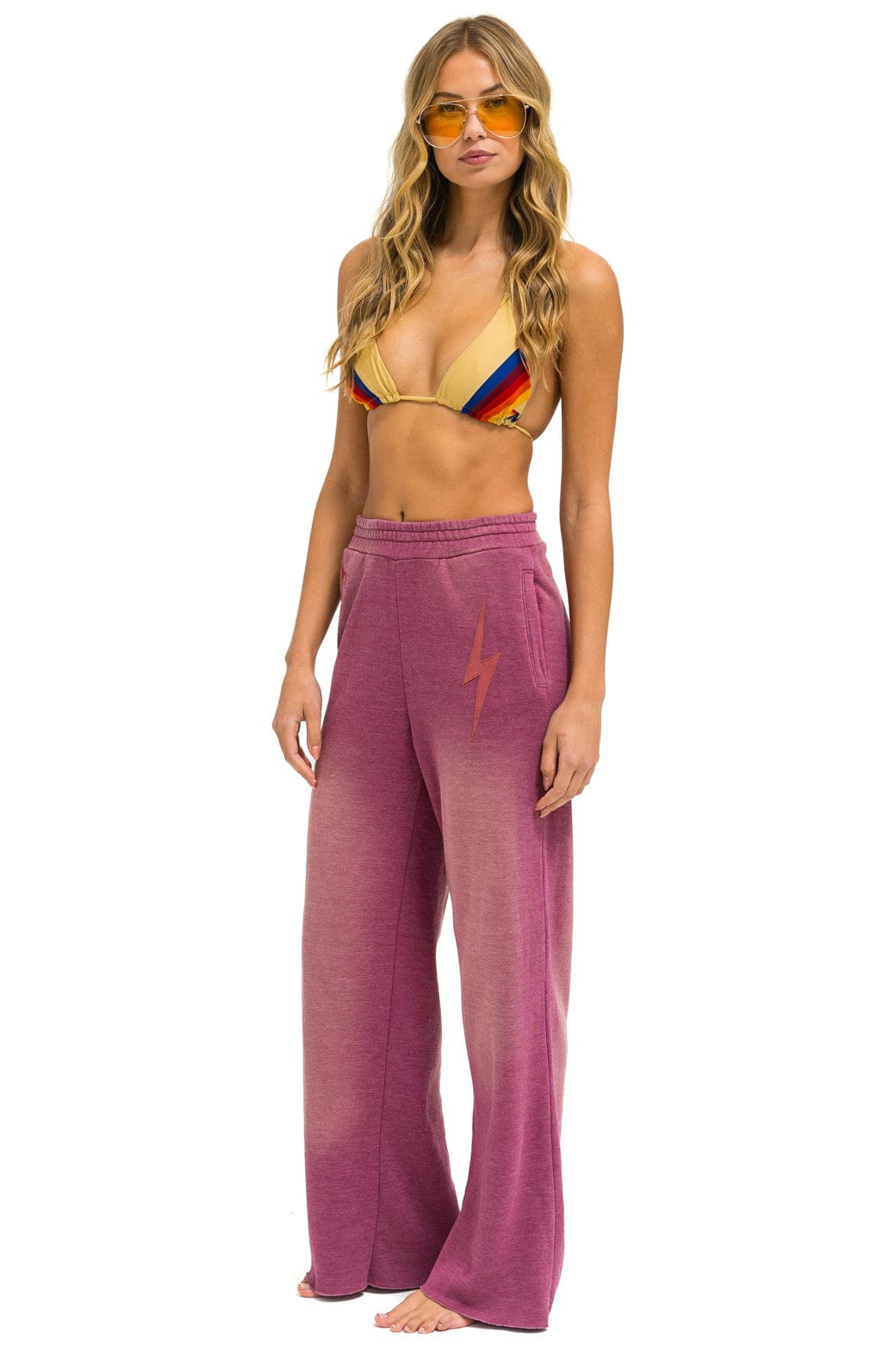 Alternative view of BOLT STITCH WIDE LEG POCKET SWEATPANTS - FADED BERRY