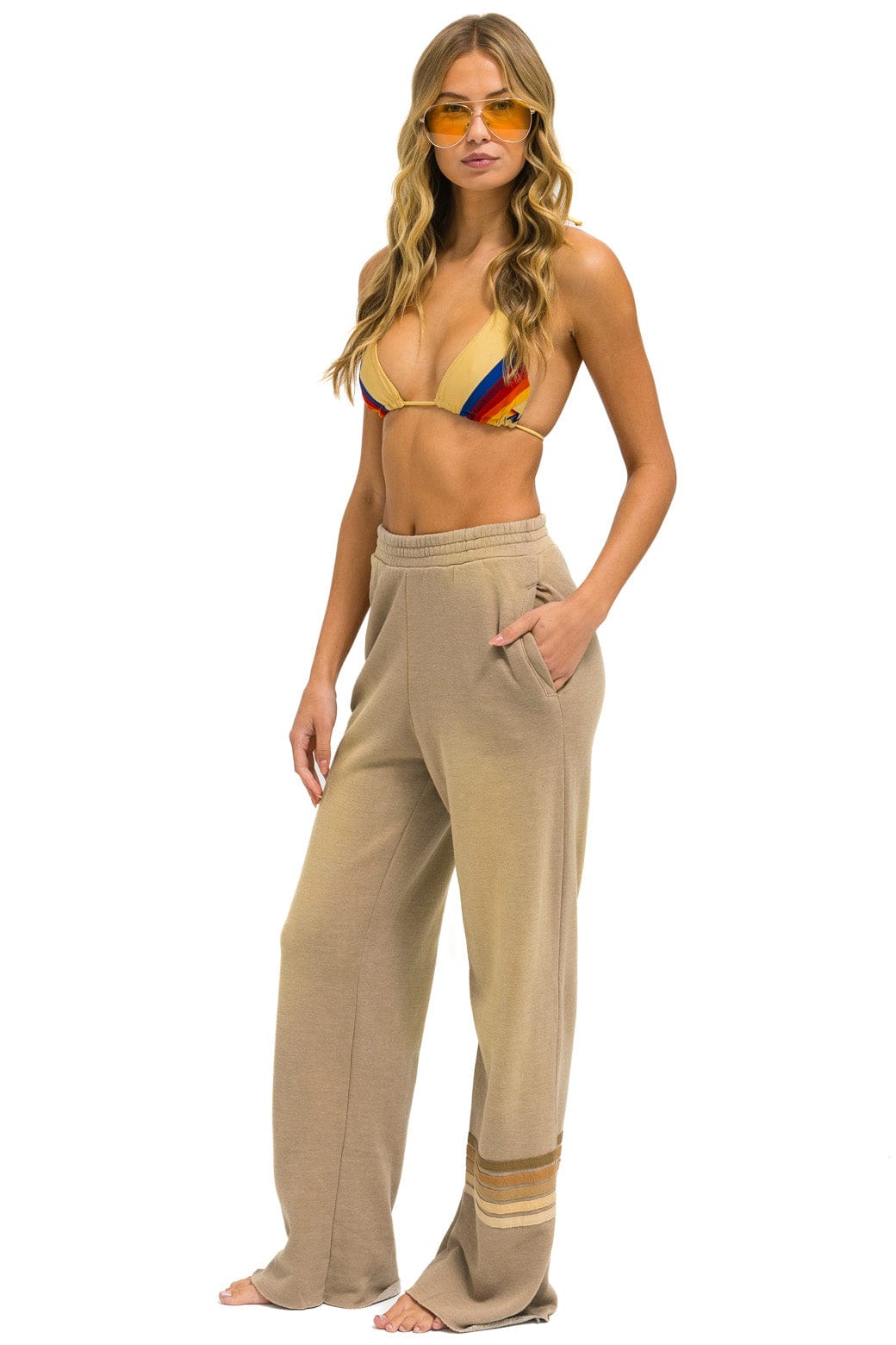 Alternative view of RUGBY STITCH WIDE LEG POCKET SWEATPANTS - FADED TAN