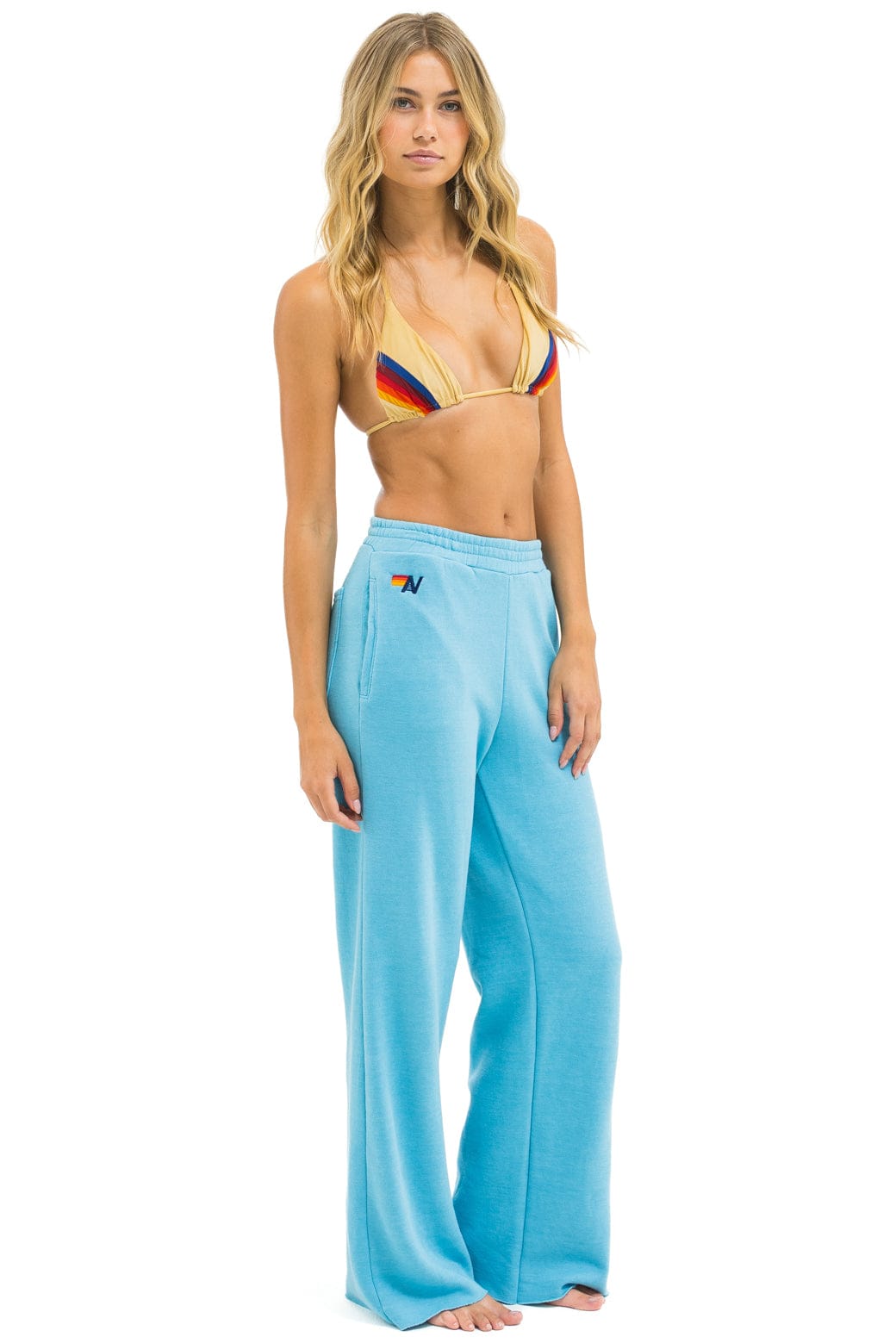 Alternative view of 5 STRIPE WIDE LEG POCKET SWEATPANTS - AQUA // AQUA