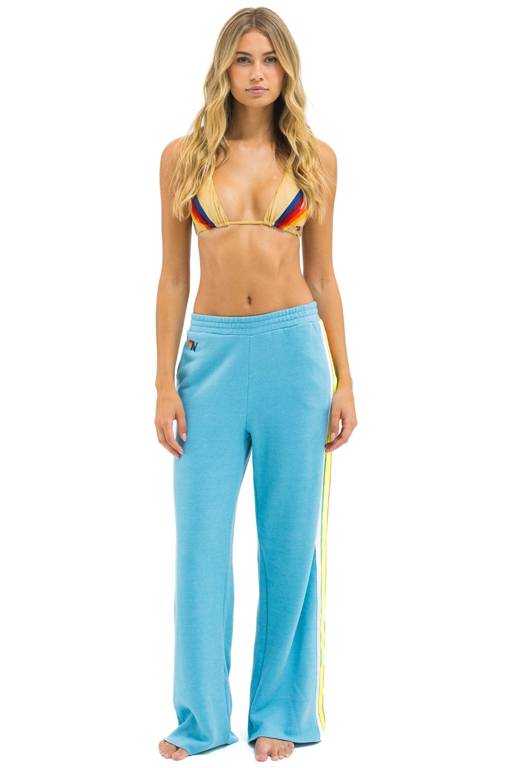 Alternative view of 5 STRIPE WIDE LEG POCKET SWEATPANTS - AQUA // WHITE NEON