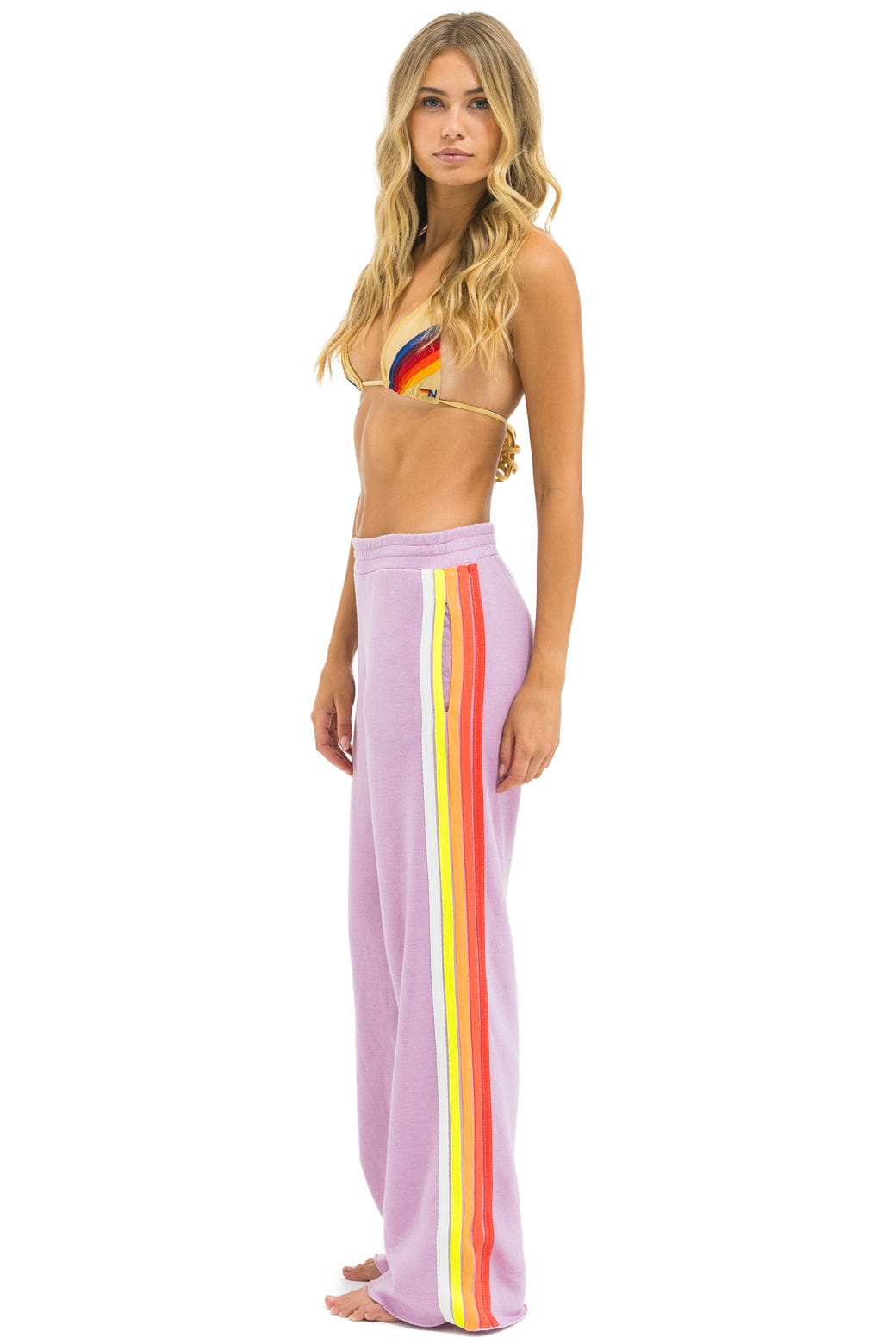 5 STRIPE WIDE LEG POCKET SWEATPANTS - MAUVE // WHITE NEON
