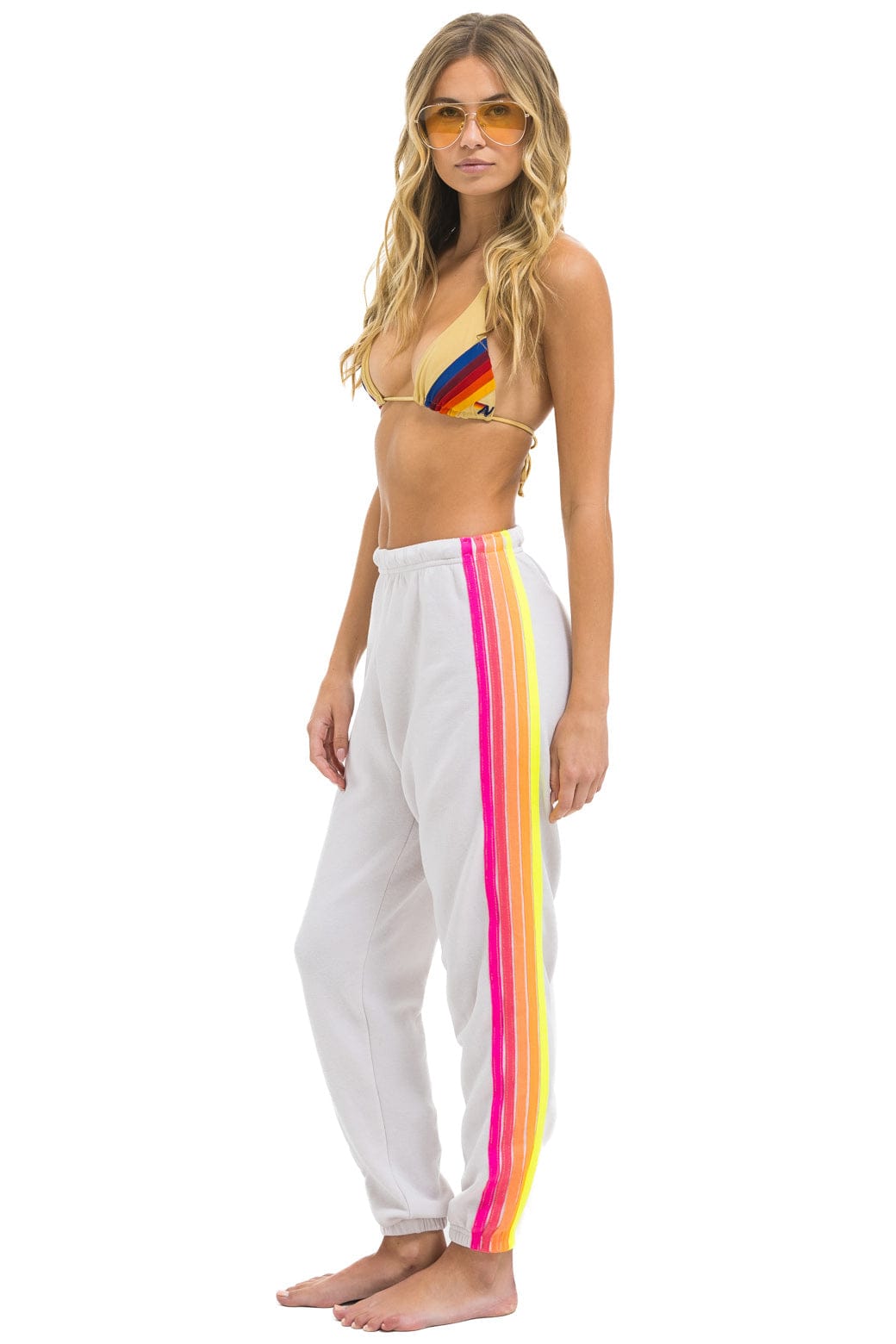 5 STRIPE SWEATPANTS - DOVE // NEON