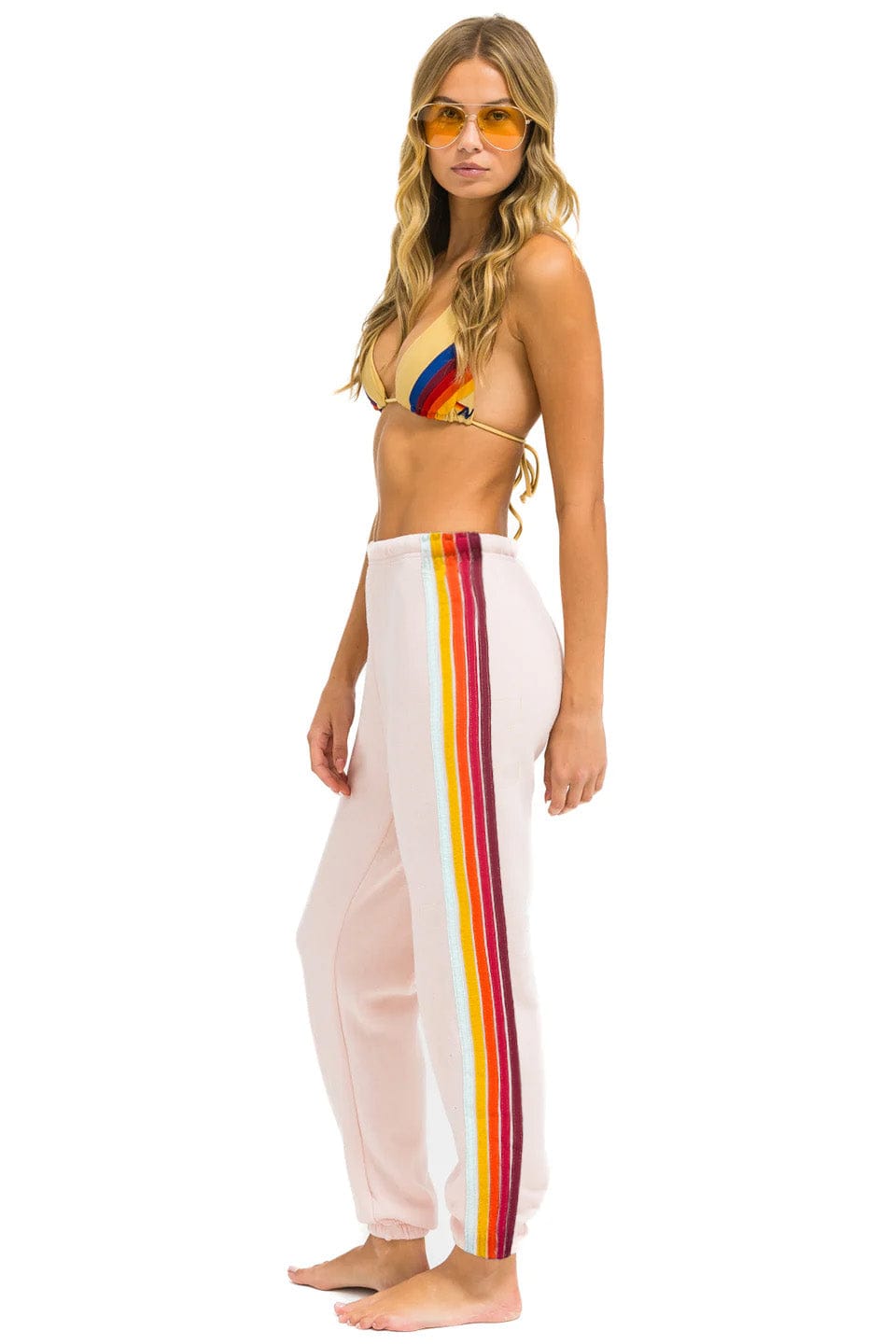 5 STRIPE SWEATPANTS - LIGHT PINK // RAINBOW WHITE