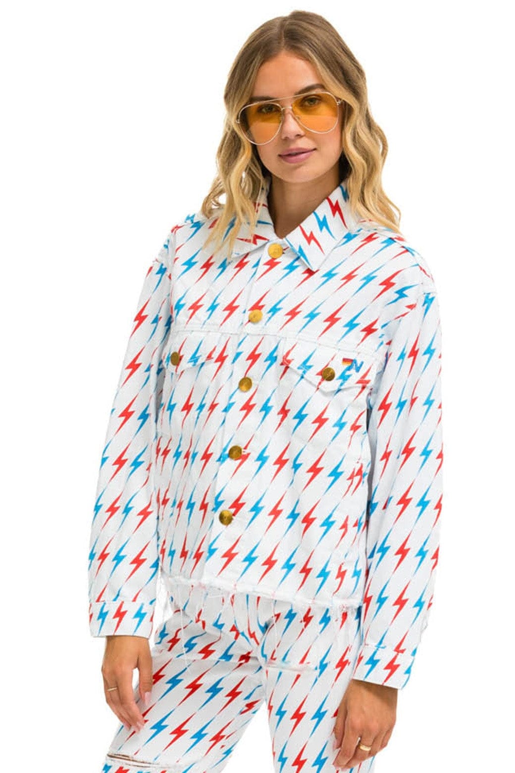 Alternative view of AVIATOR BOLT OVERSIZED CUTOFF DENIM JACKET - WHITE